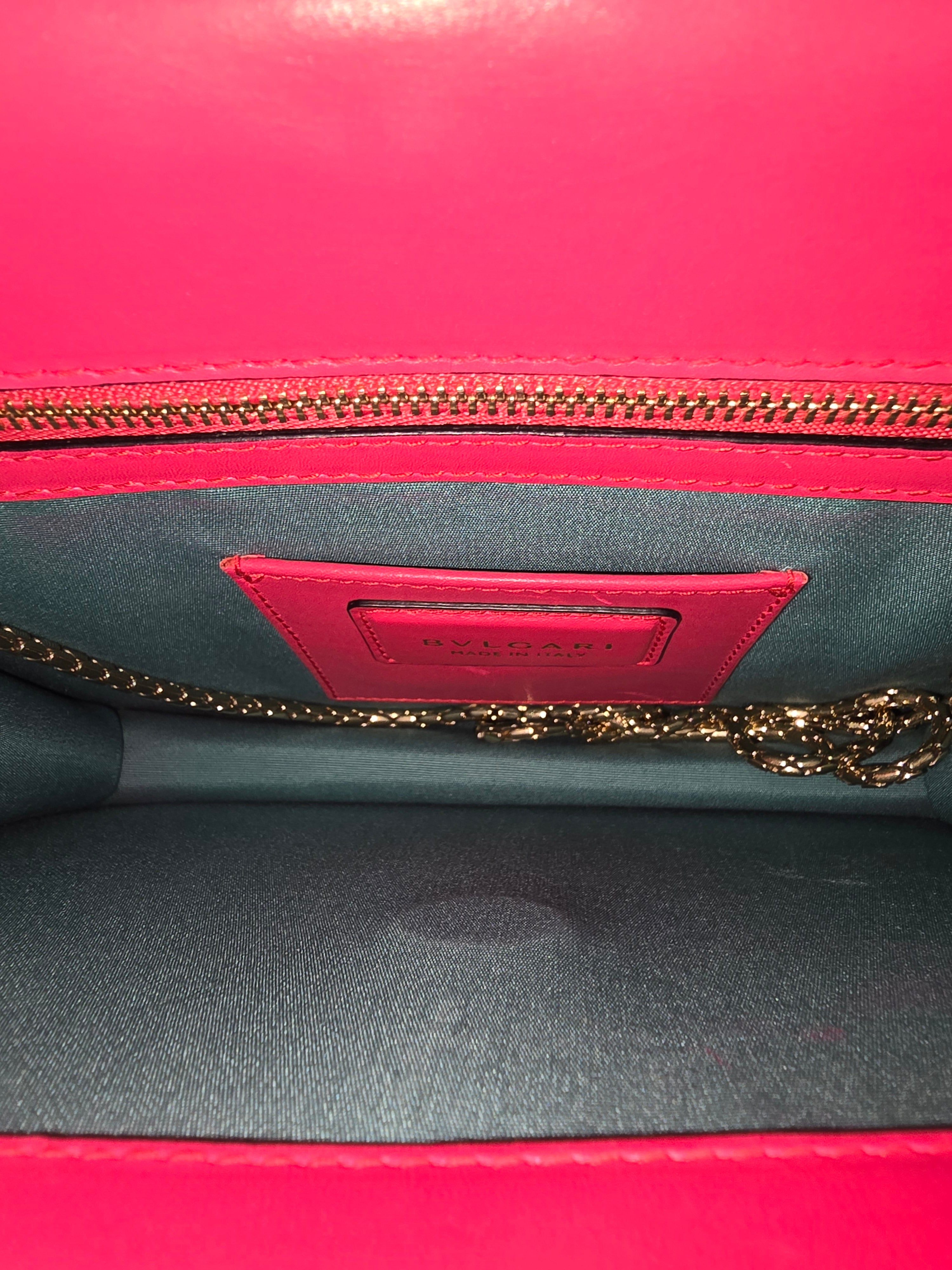 Bvlgari Serpenti Forever Medium Shoulder Bag Hot Pink Leather Gold Hardware Chain Strap