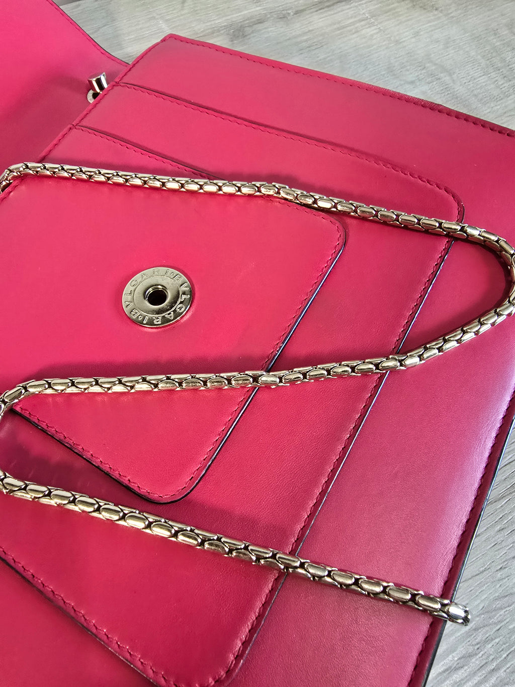 Bvlgari Serpenti Forever Medium Shoulder Bag Hot Pink Leather Gold Hardware Chain Strap