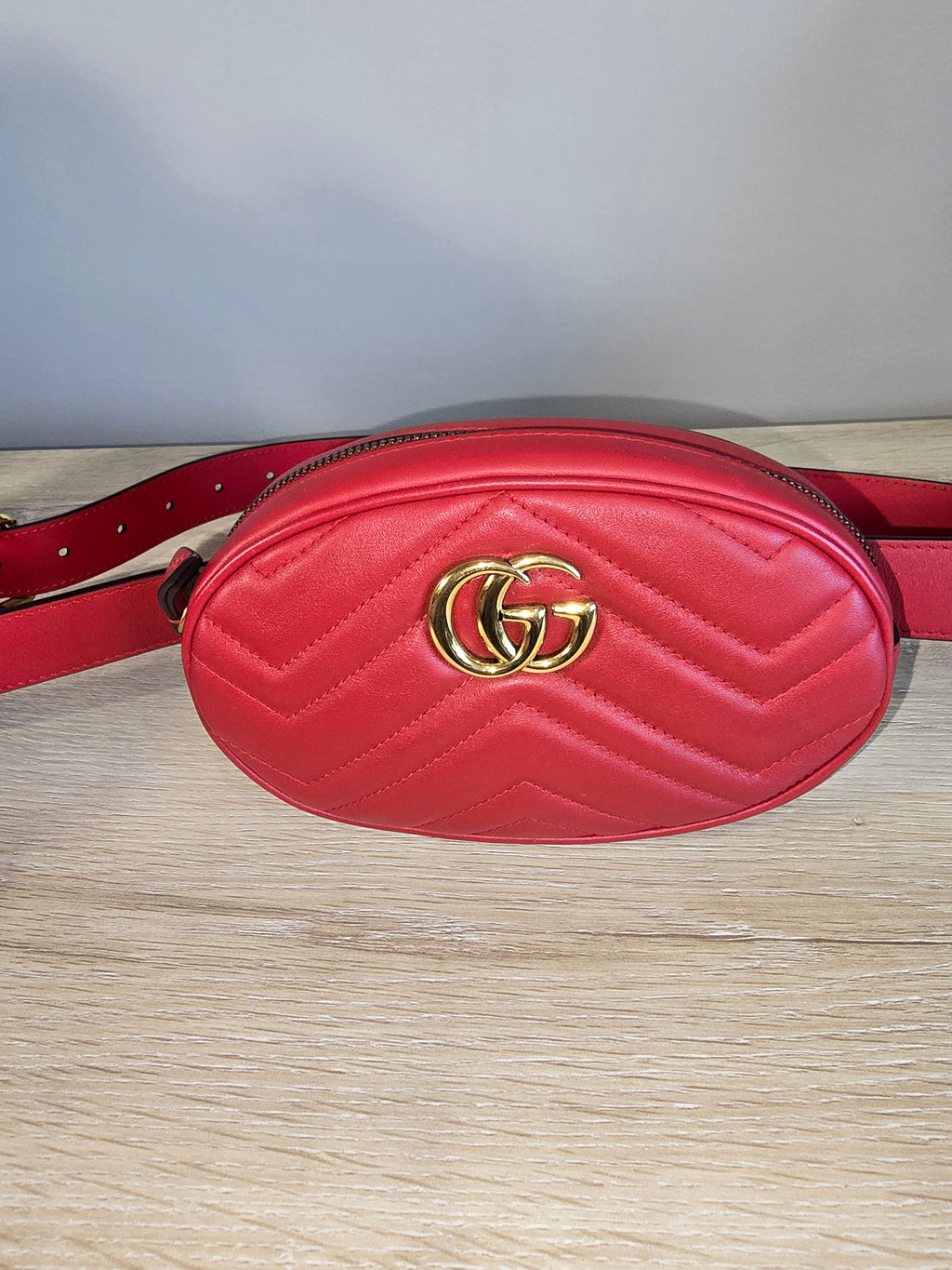 Gucci GG Marmont Matelassé Belt Bag Red Quilted Leather Gold Hardware
