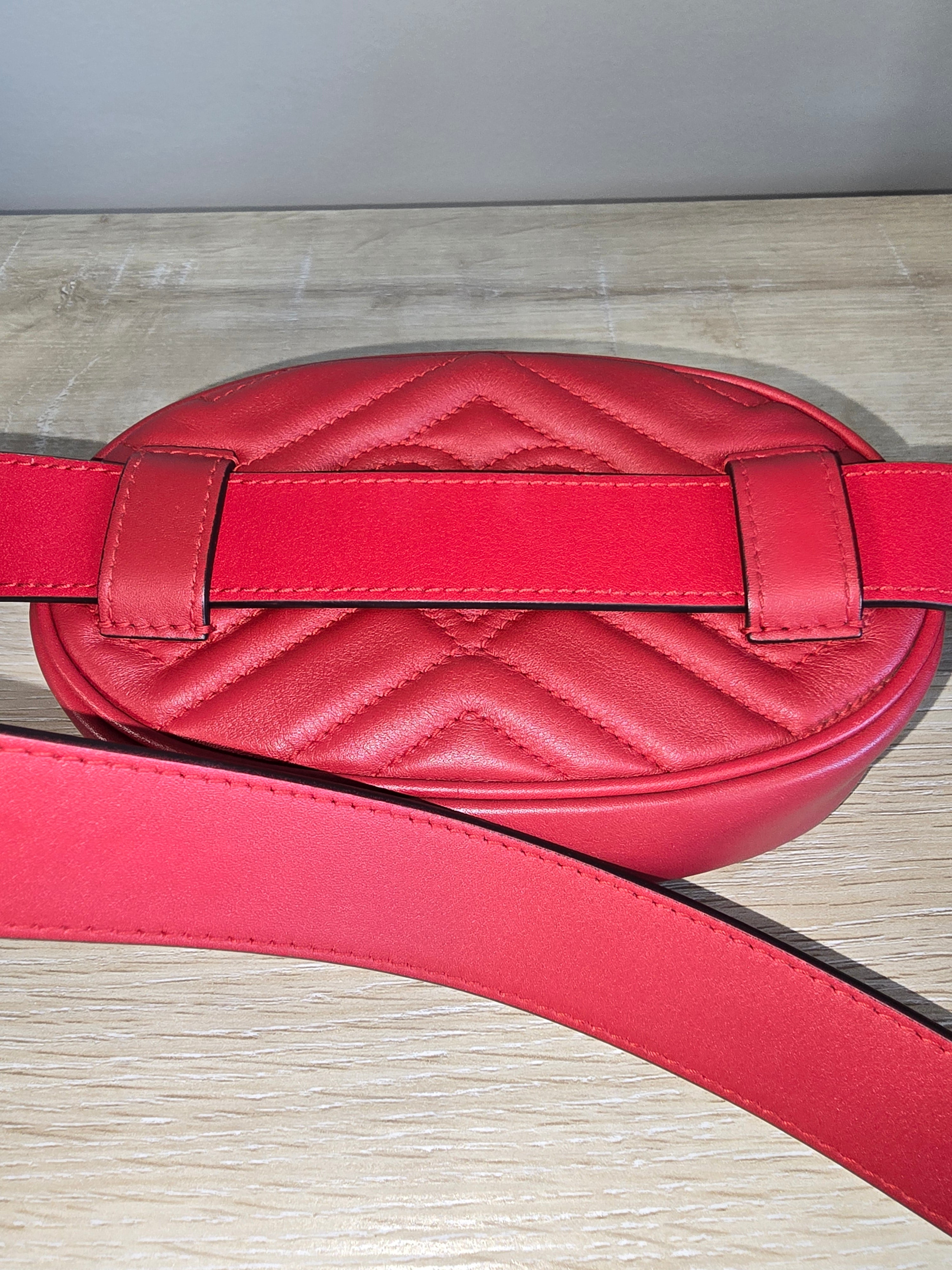 Gucci GG Marmont Matelassé Belt Bag Red Quilted Leather Gold Hardware