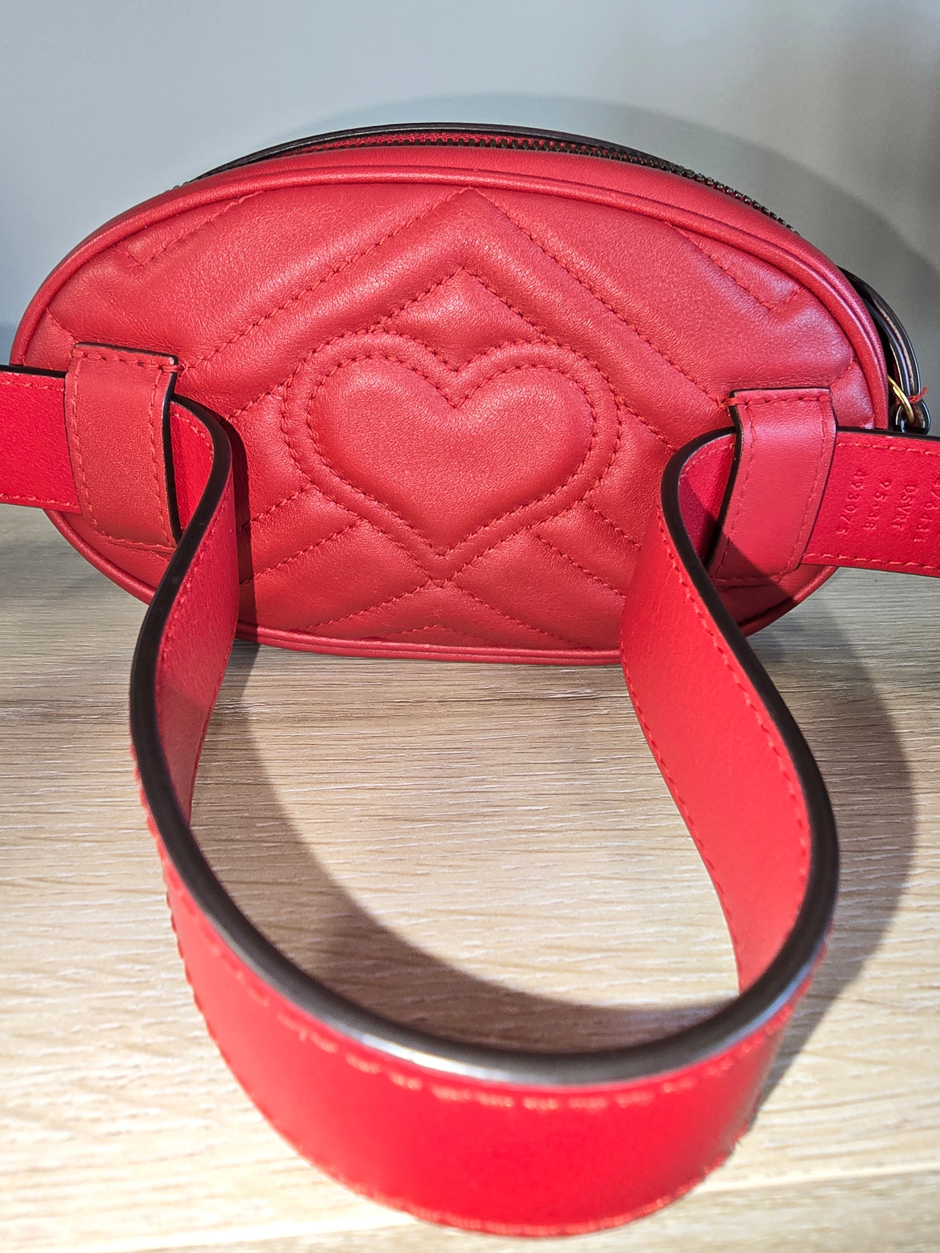 Gucci GG Marmont Matelassé Belt Bag Red Quilted Leather Gold Hardware
