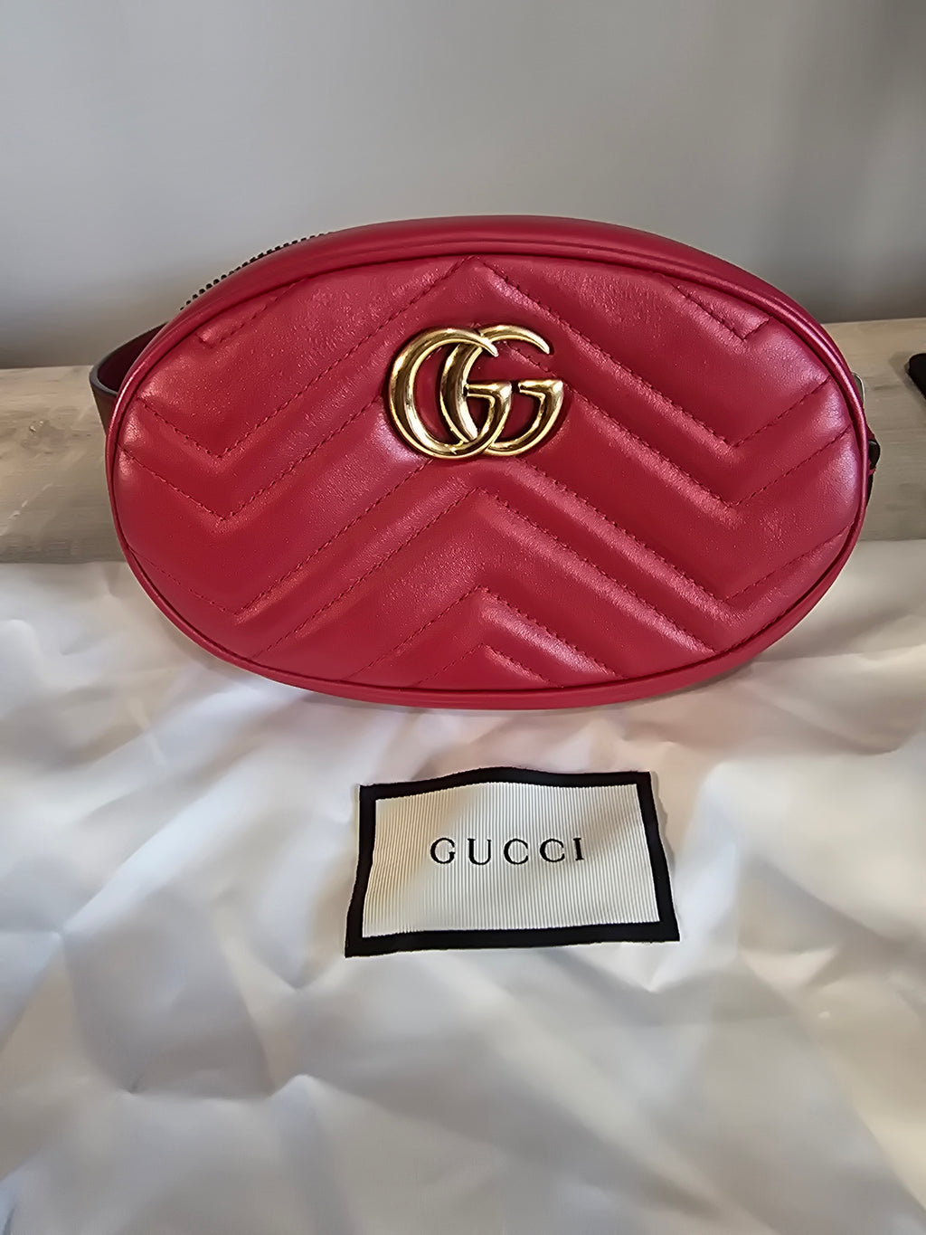 Gucci GG Marmont Matelassé Belt Bag Red Quilted Leather Gold Hardware