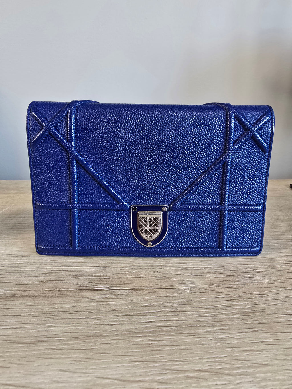 Christian Dior Diorama Wallet on Chain Blue Quilted Leather Silver Hardware