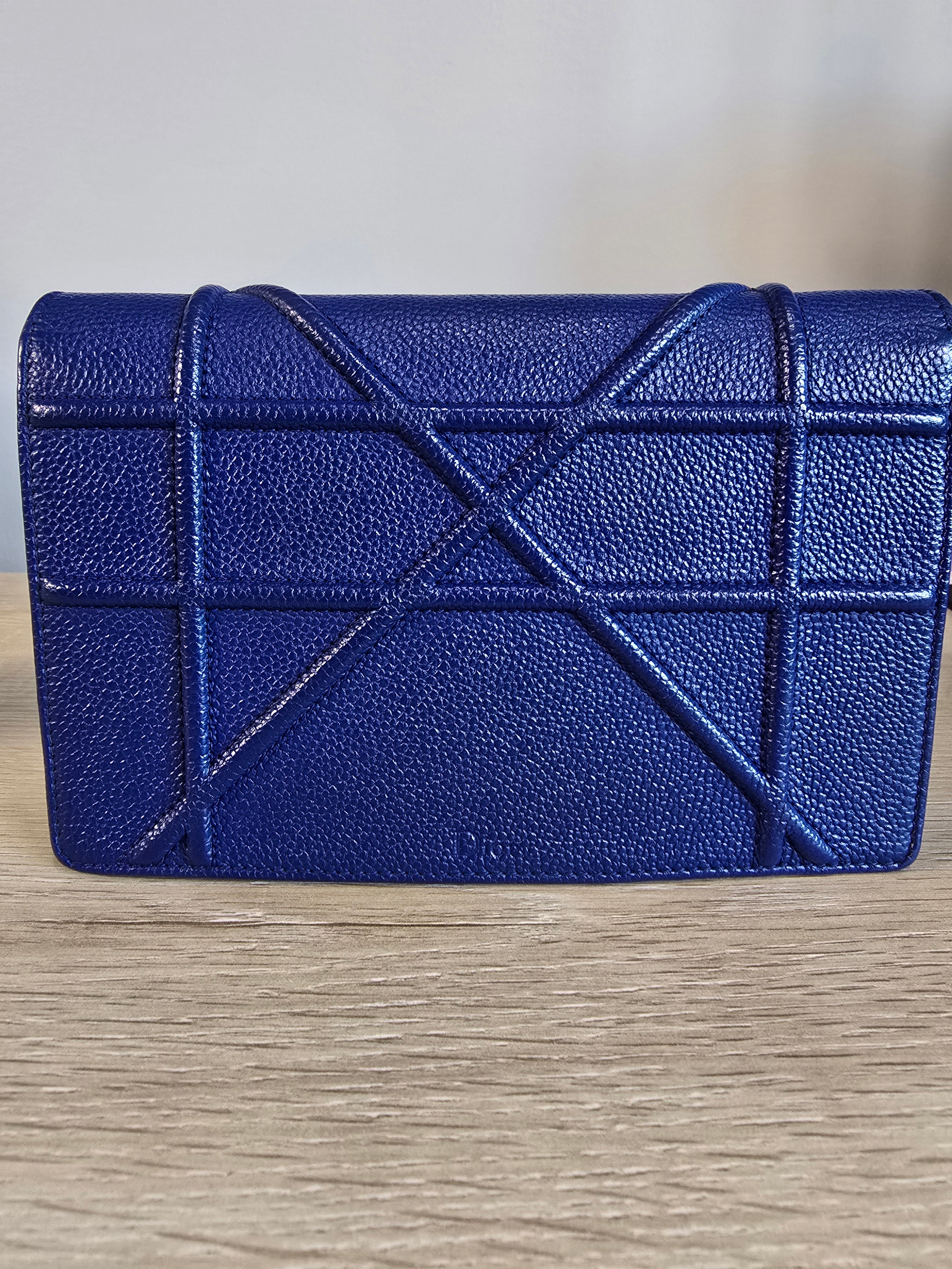 Christian Dior Diorama Wallet on Chain Blue Quilted Leather Silver Hardware