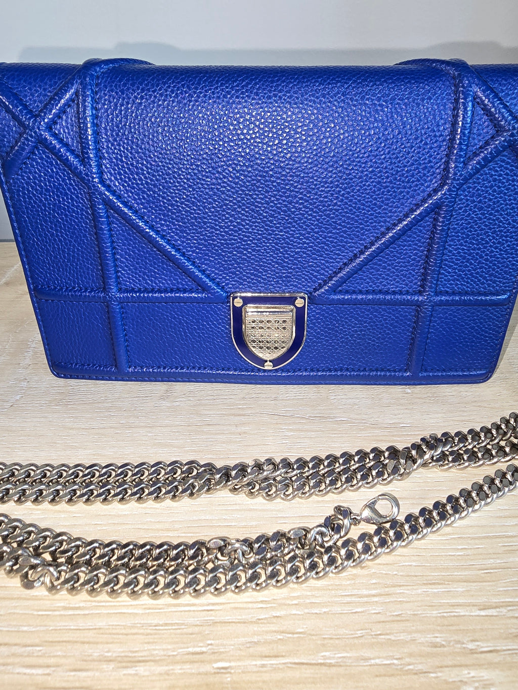Christian Dior Diorama Wallet on Chain Blue Quilted Leather Silver Hardware