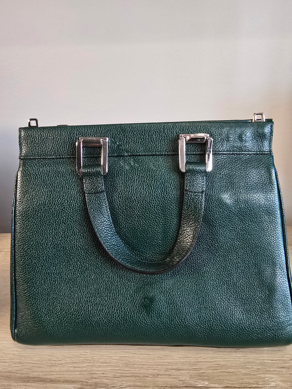 Gucci Zumi Top Handle Bag Green Grained Calfskin Leather Gold Silver Hardware