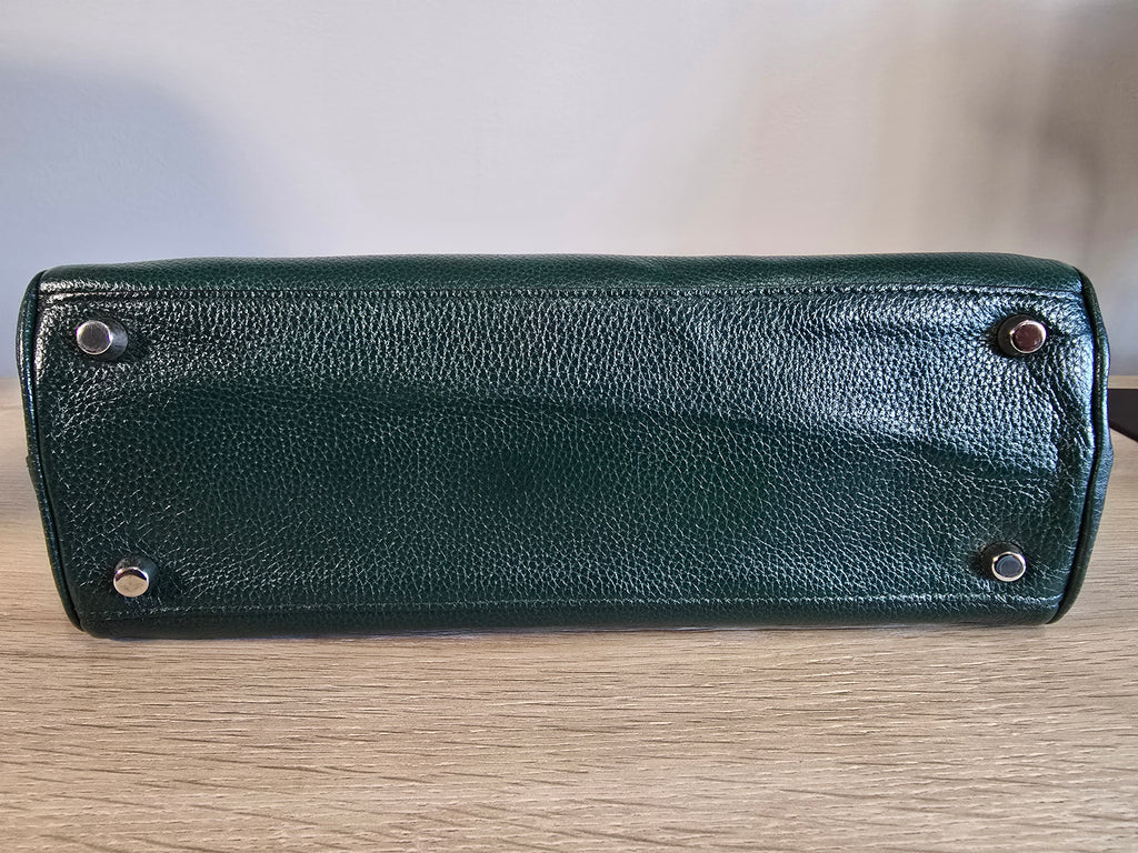 Gucci Zumi Top Handle Bag Green Grained Calfskin Leather Gold Silver Hardware