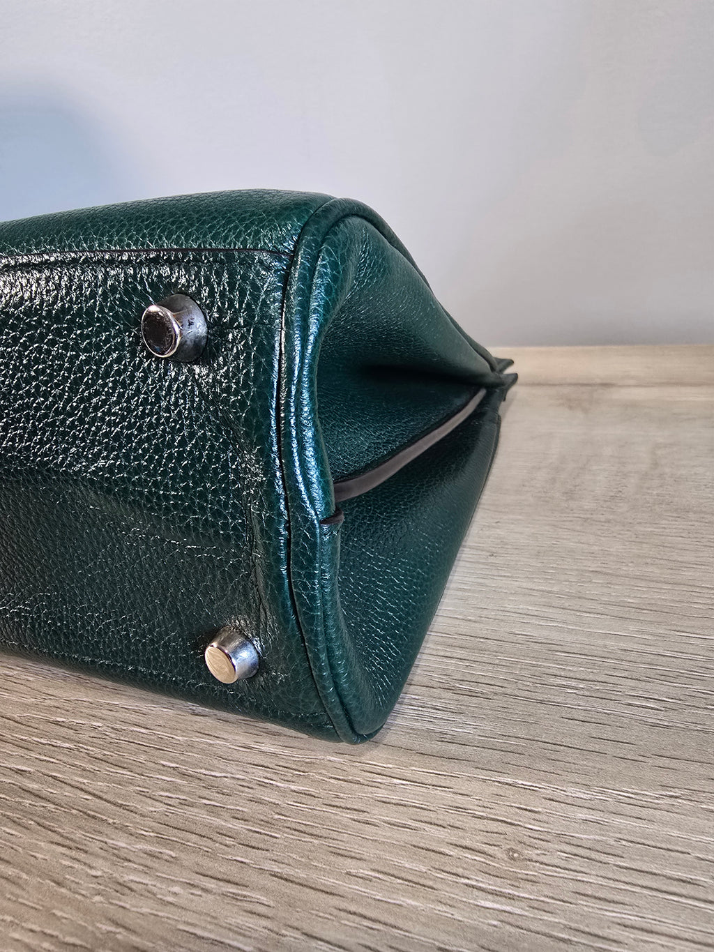 Gucci Zumi Top Handle Bag Green Grained Calfskin Leather Gold Silver Hardware
