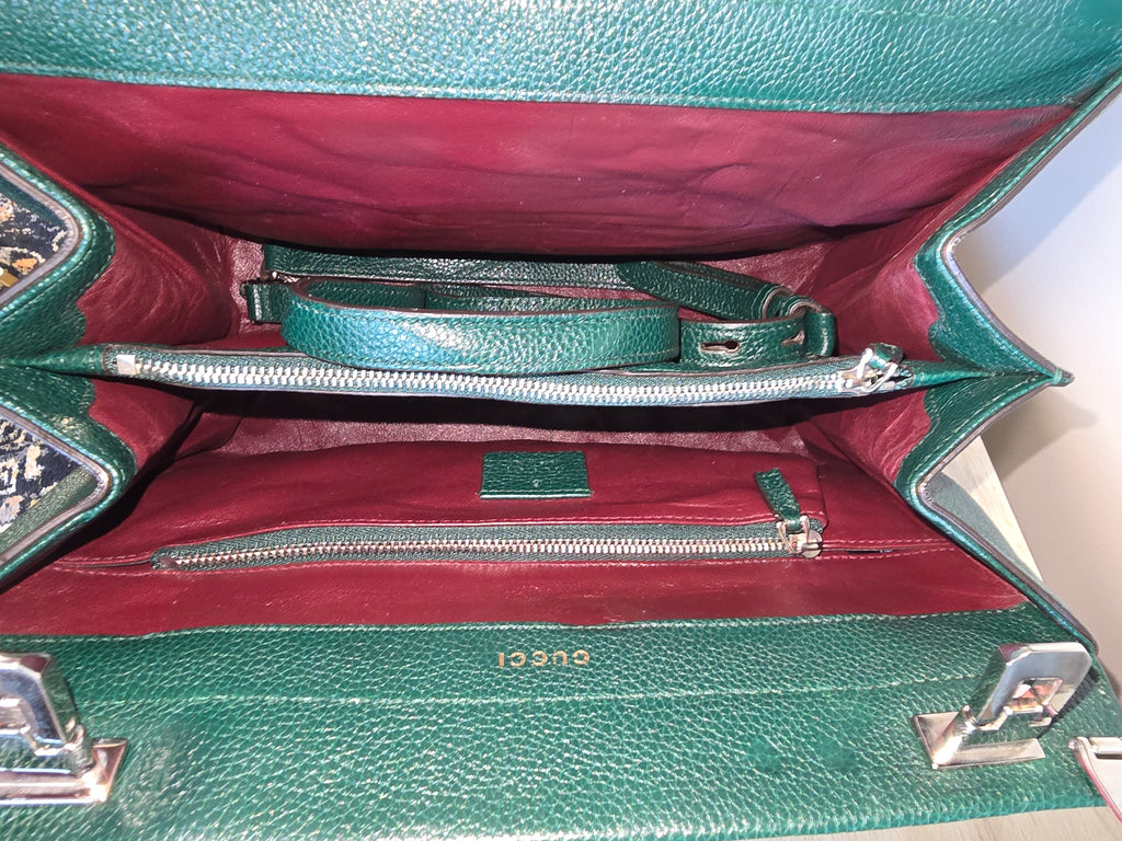 Gucci Zumi Top Handle Bag Green Grained Calfskin Leather Gold Silver Hardware