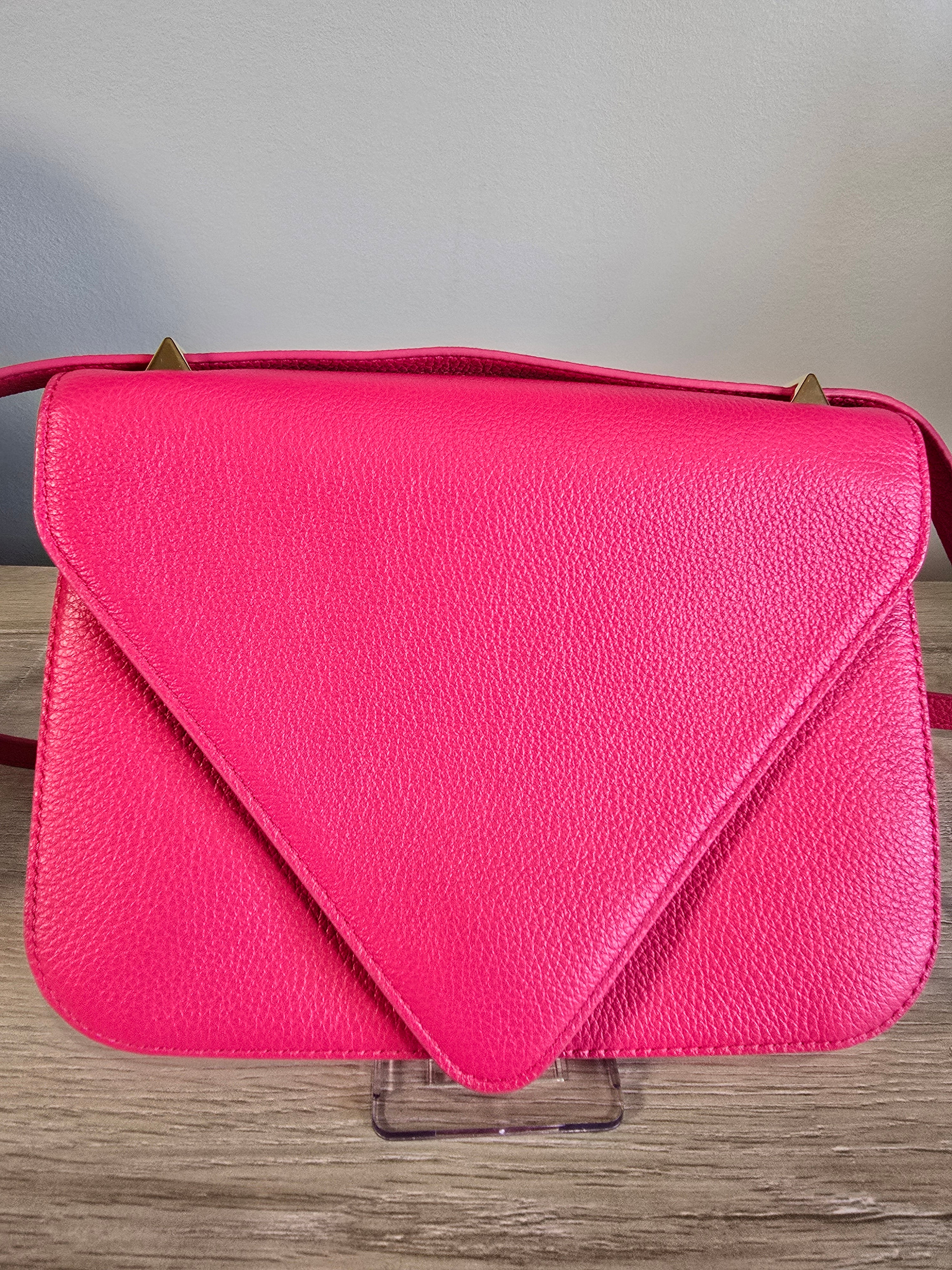 Bottega Veneta Envelope Bag Bright Pink Smooth Leather Gold Hardware