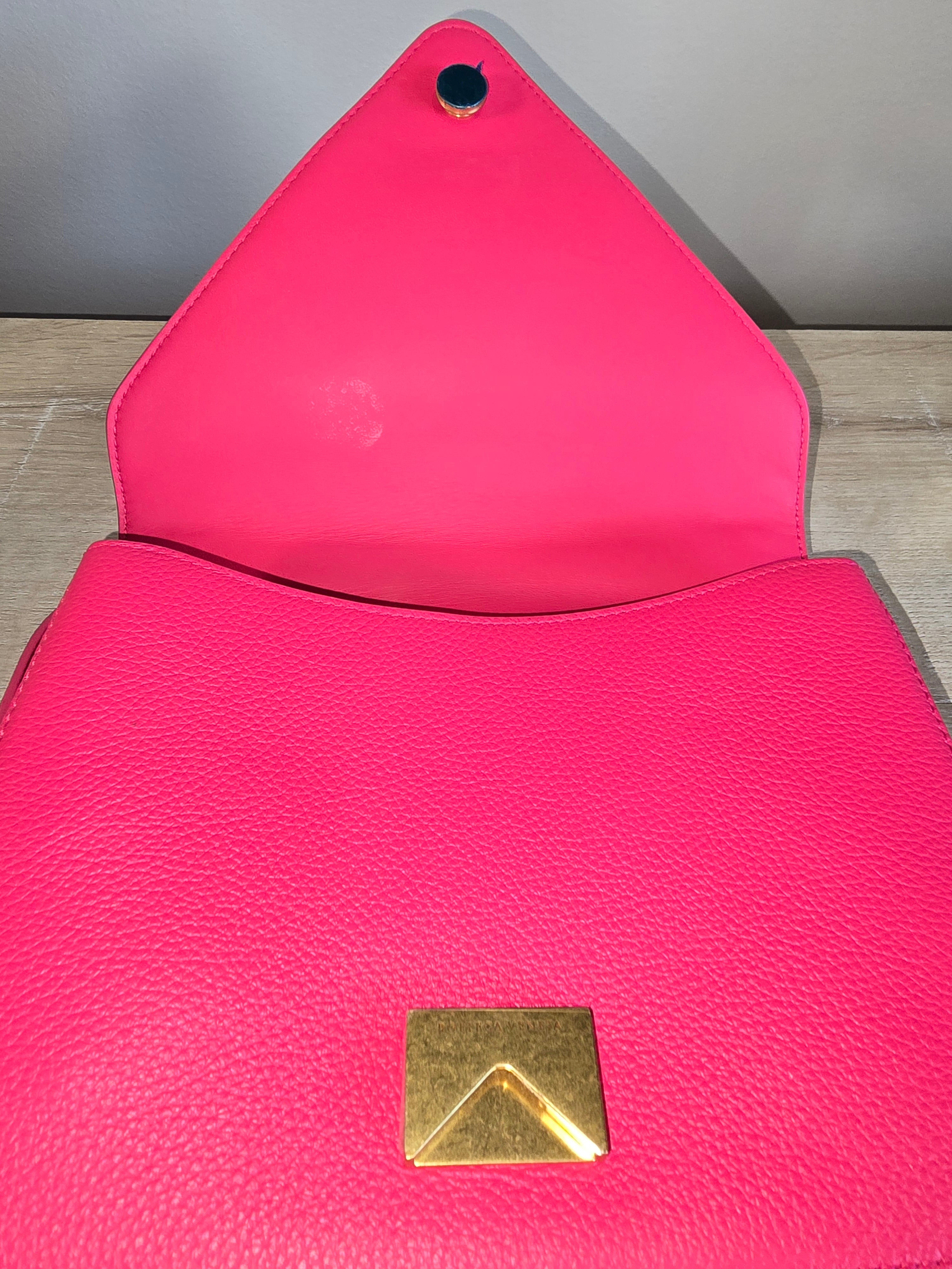 Bottega Veneta Envelope Bag Bright Pink Smooth Leather Gold Hardware