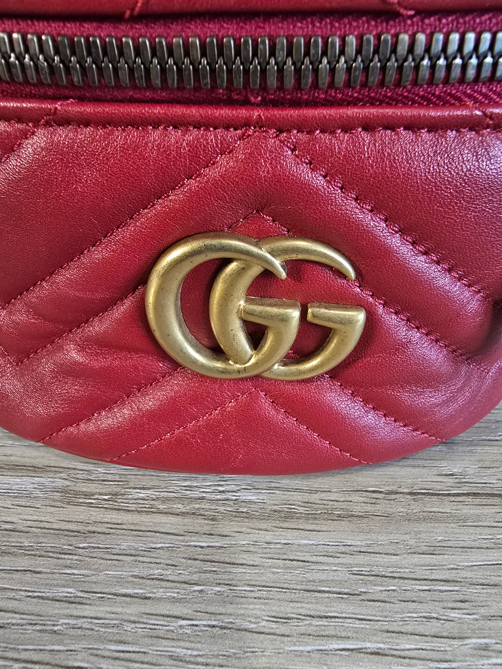 Gucci GG Marmont Mini Vanity Backpack Red Chevron Quilted Leather Gold Hardware