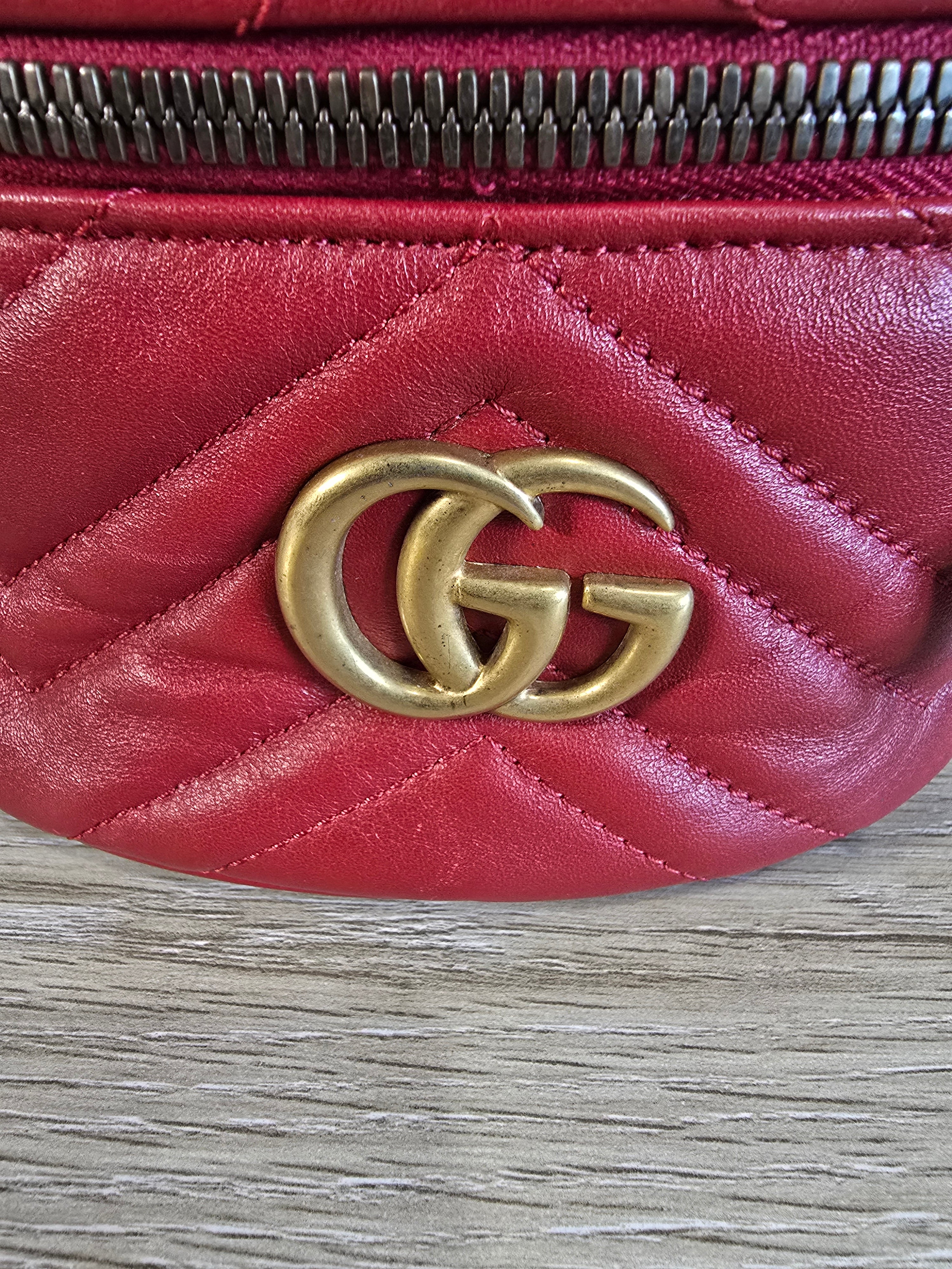 Gucci GG Marmont Mini Vanity Backpack Red Chevron Quilted Leather Gold Hardware
