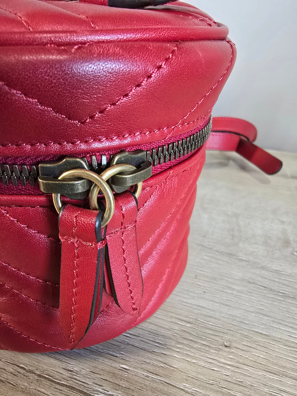 Gucci GG Marmont Mini Vanity Backpack Red Chevron Quilted Leather Gold Hardware