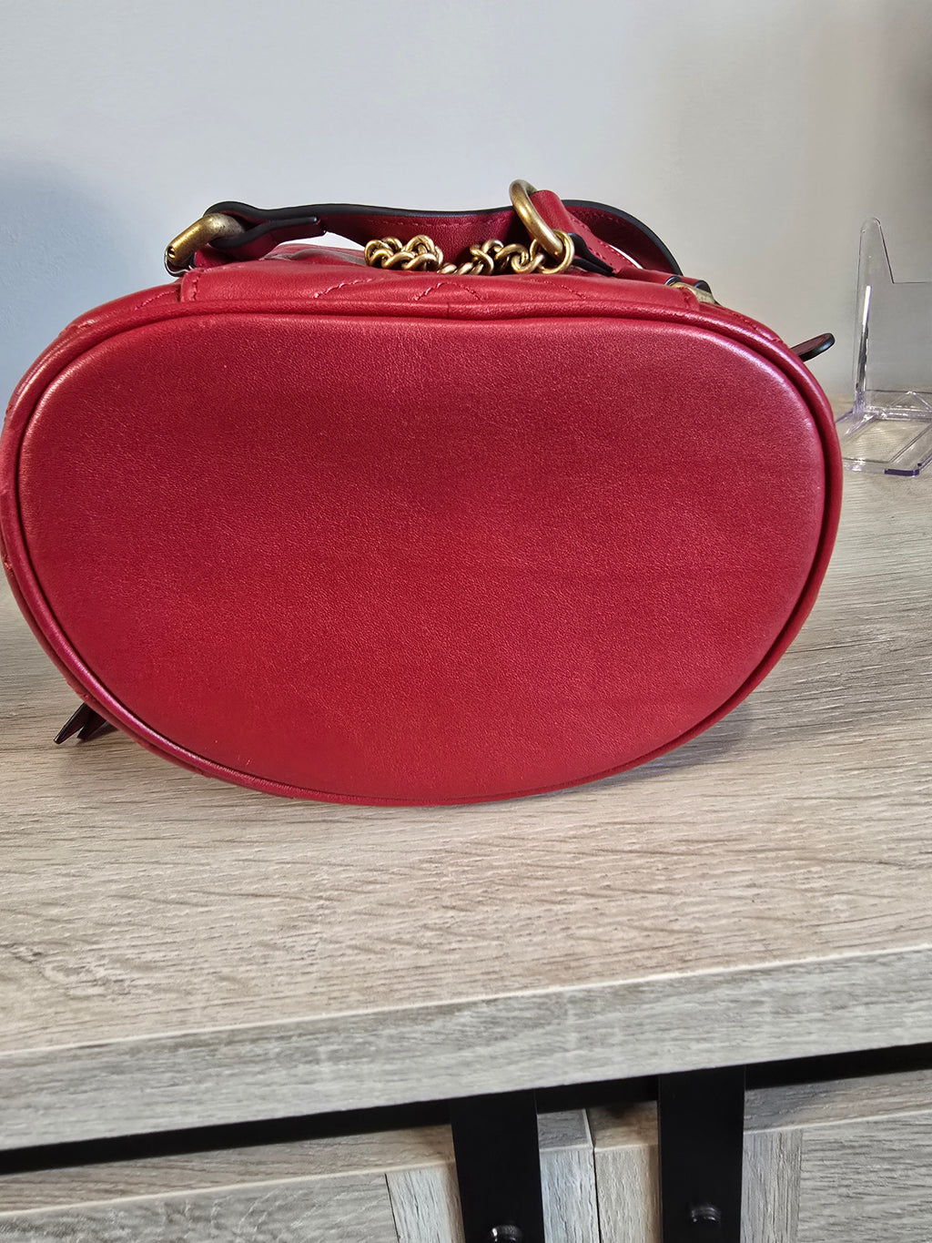 Gucci GG Marmont Mini Vanity Backpack Red Chevron Quilted Leather Gold Hardware