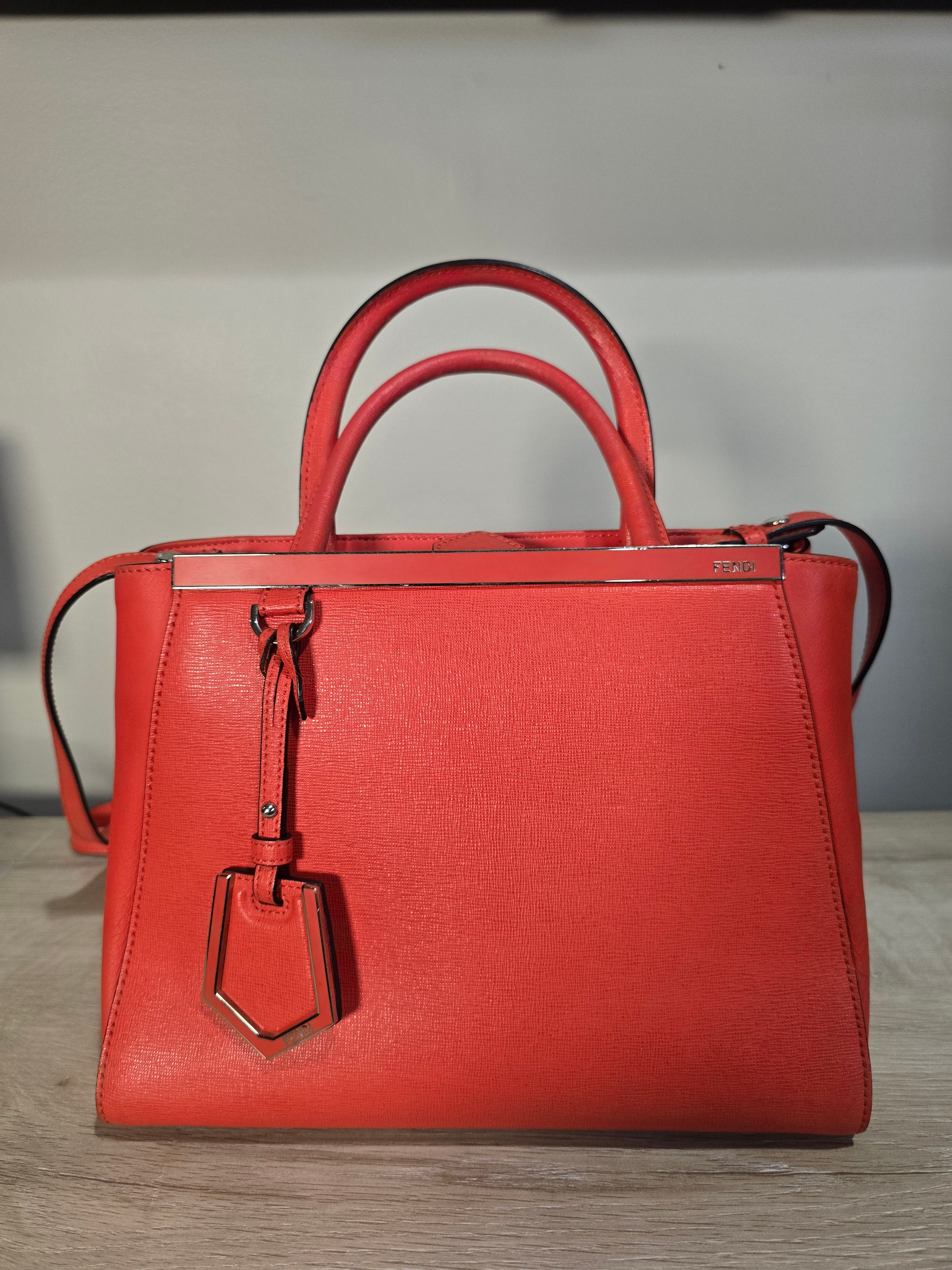 Fendi By The Way Tote Red Saffiano Leather Silver Hardware