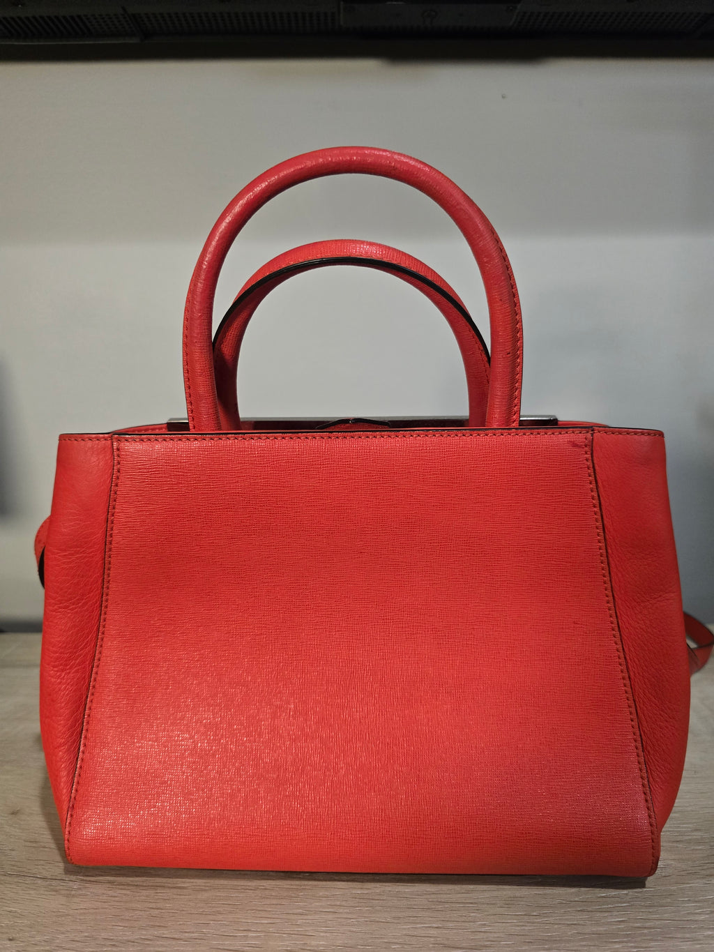 Fendi By The Way Tote Red Saffiano Leather Silver Hardware