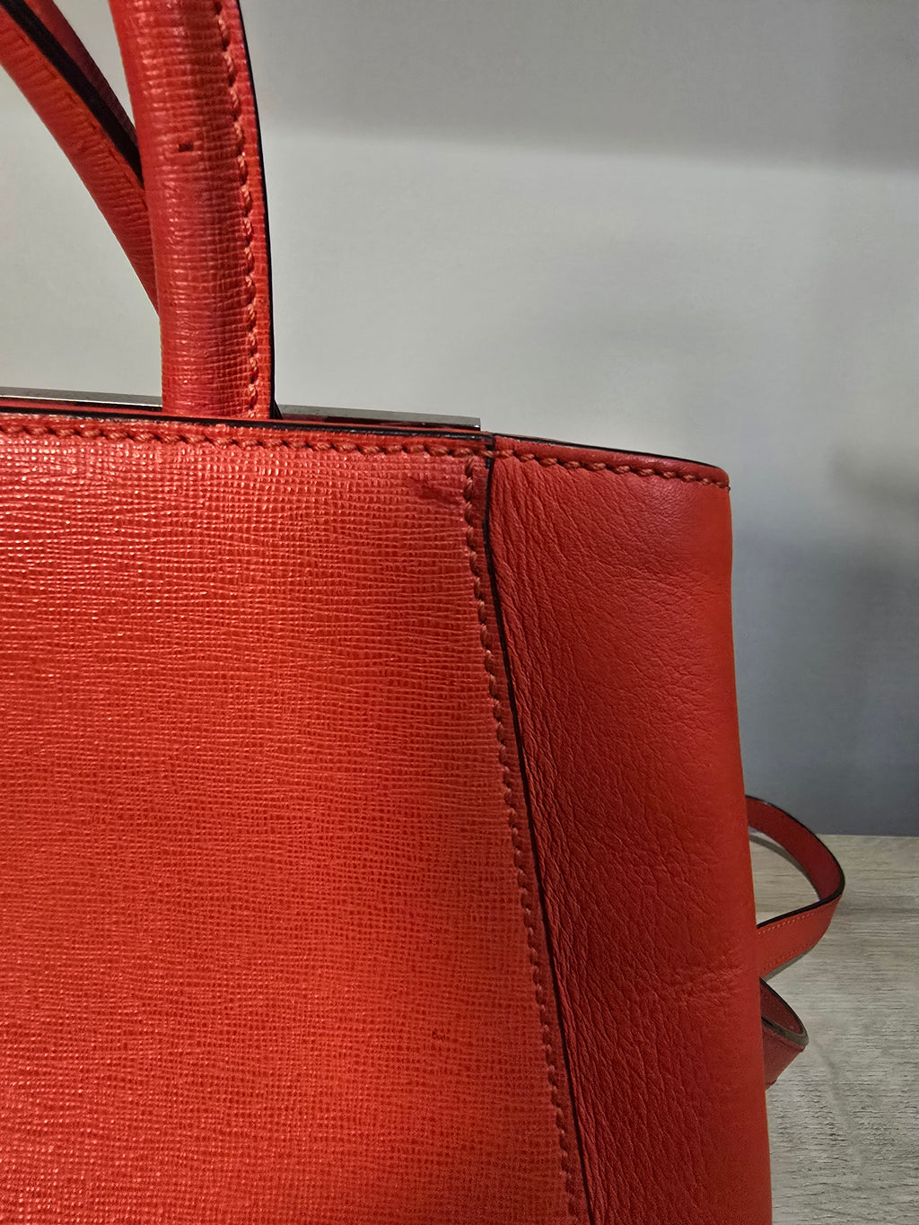 Fendi By The Way Tote Red Saffiano Leather Silver Hardware