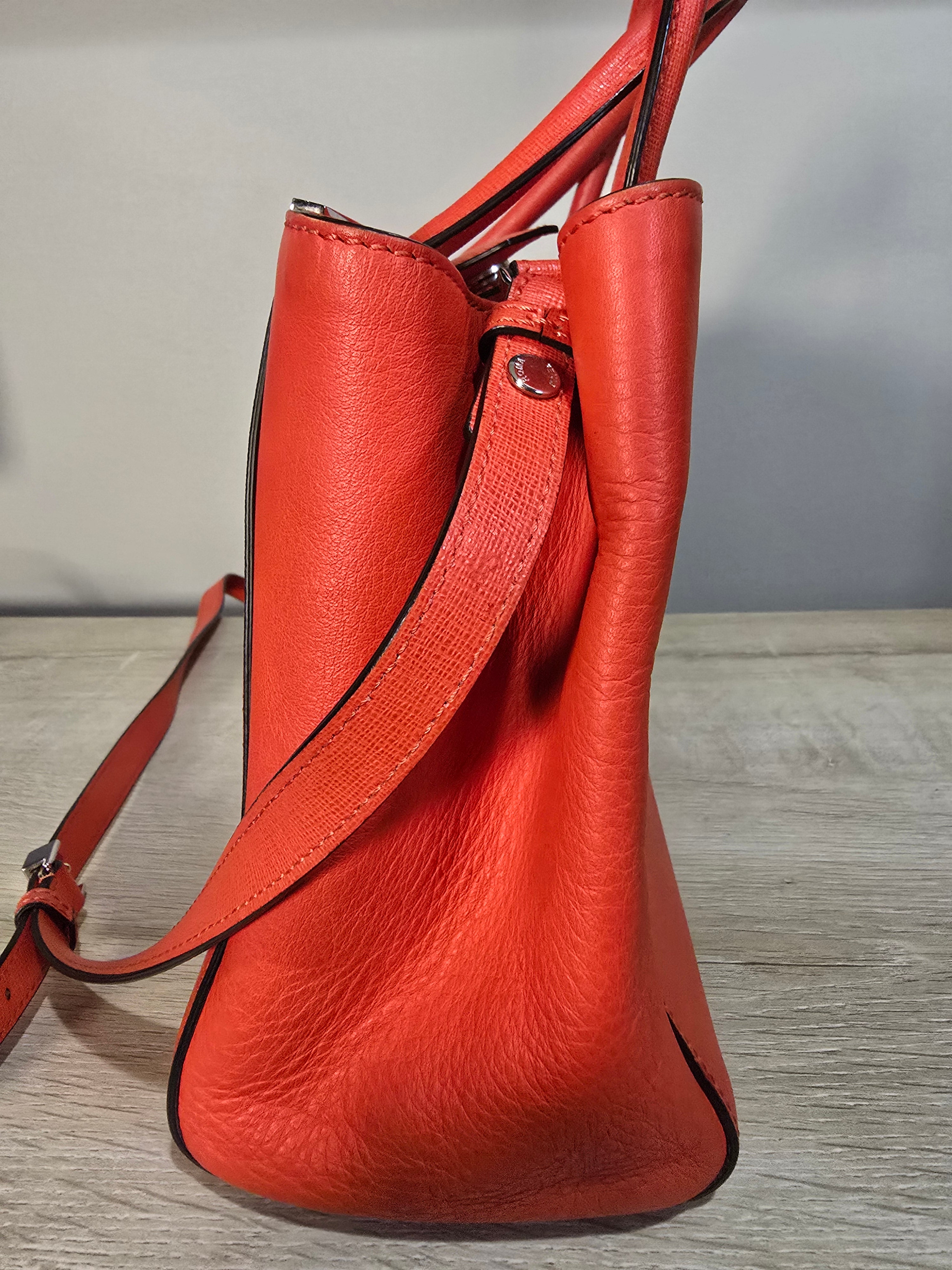 Fendi By The Way Tote Red Saffiano Leather Silver Hardware