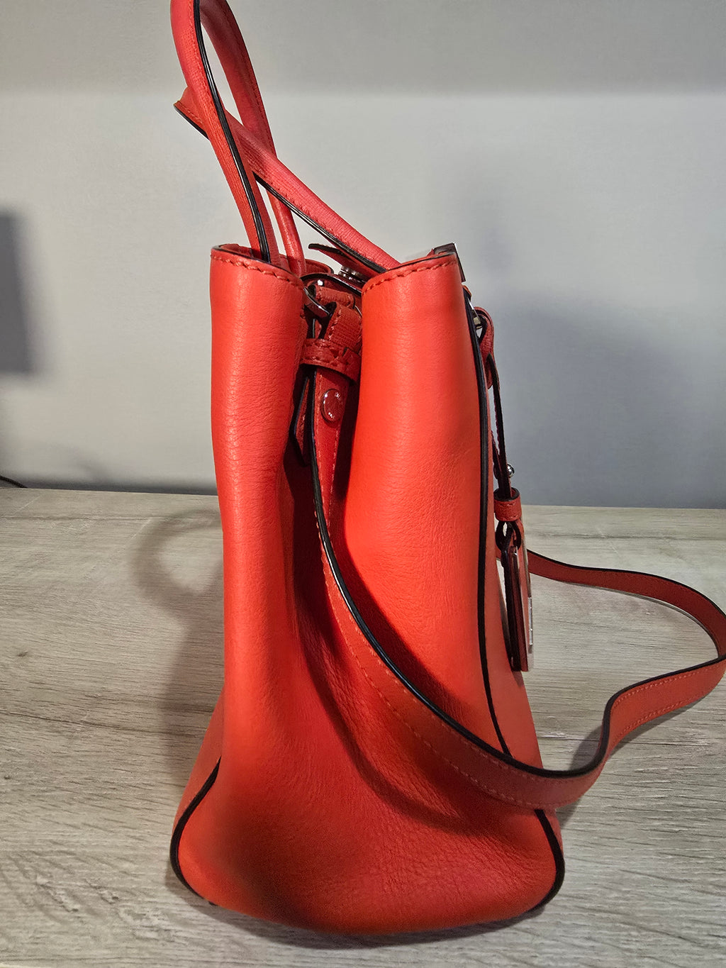 Fendi By The Way Tote Red Saffiano Leather Silver Hardware