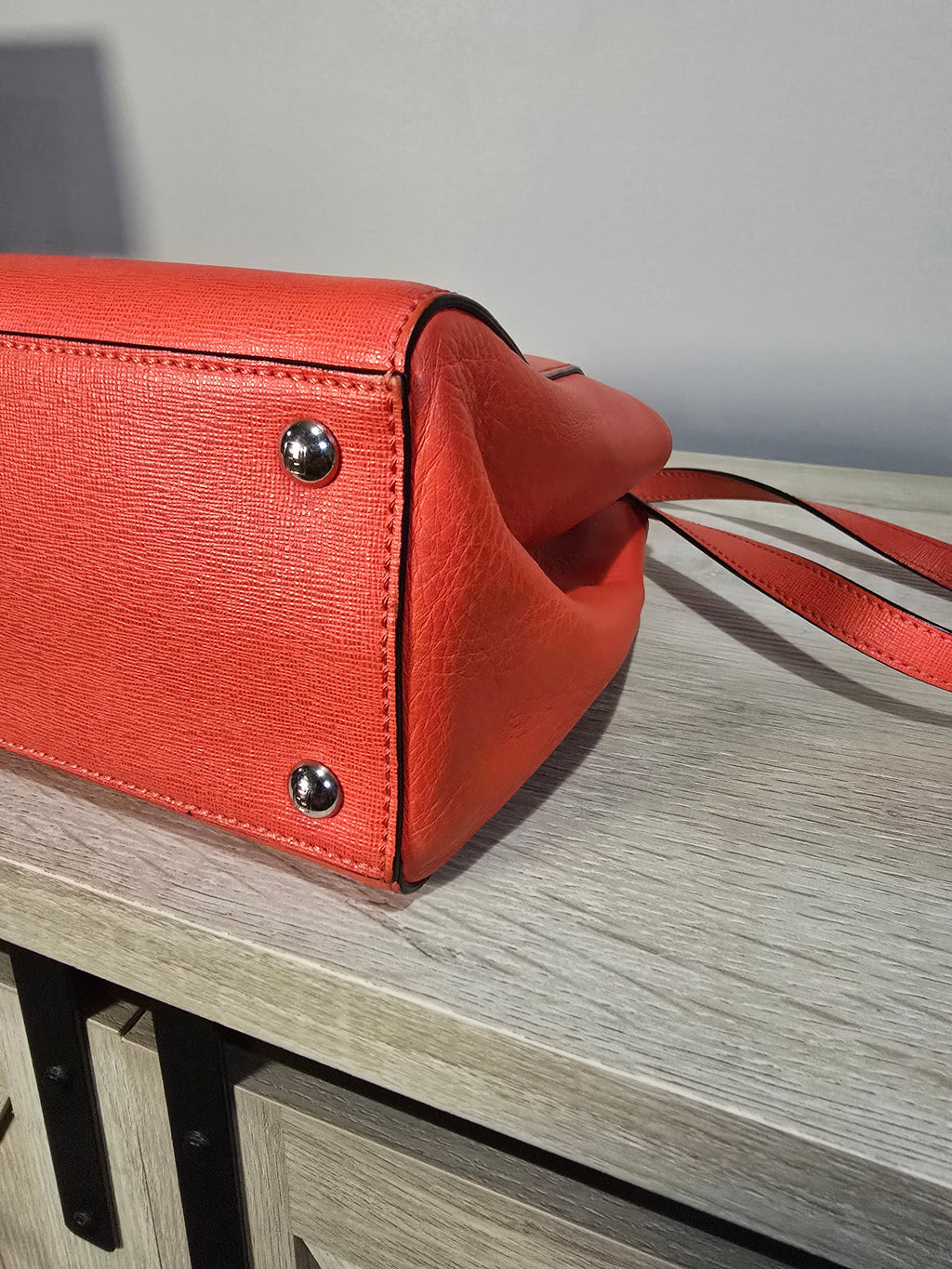 Fendi By The Way Tote Red Saffiano Leather Silver Hardware