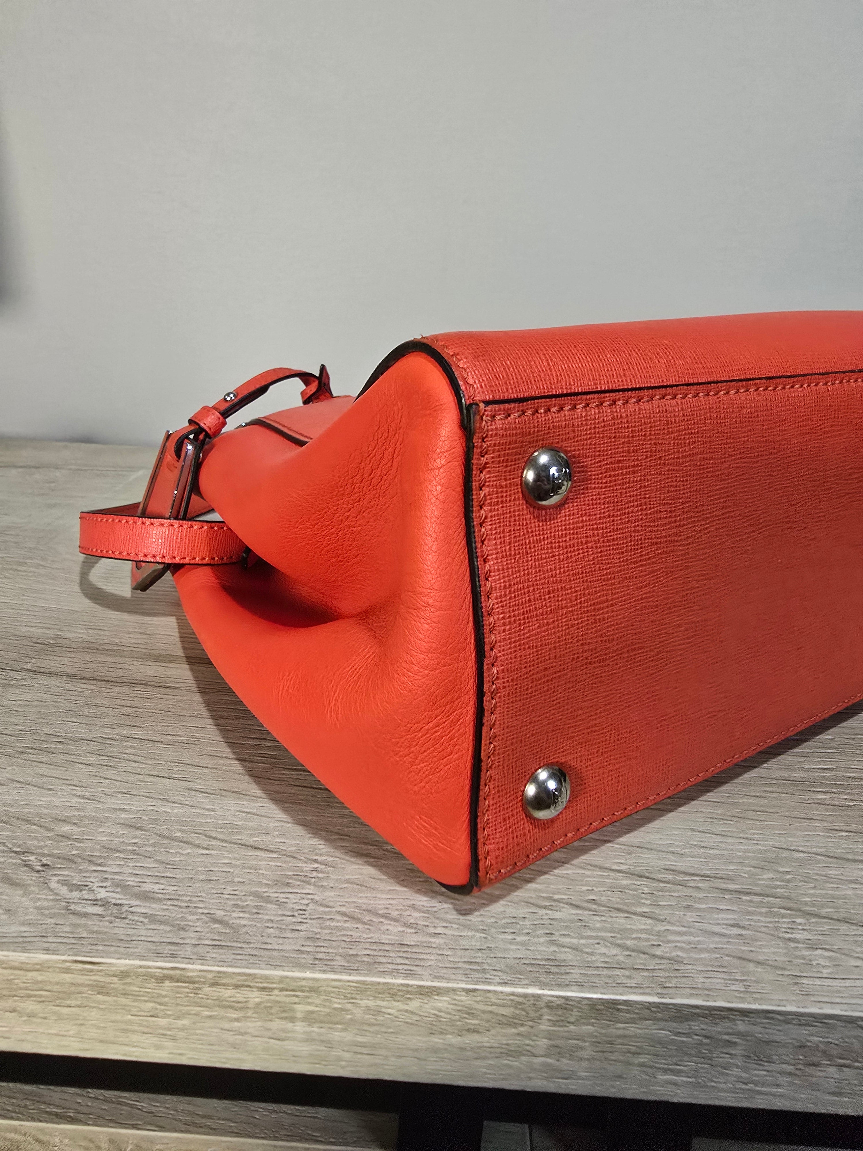 Fendi By The Way Tote Red Saffiano Leather Silver Hardware