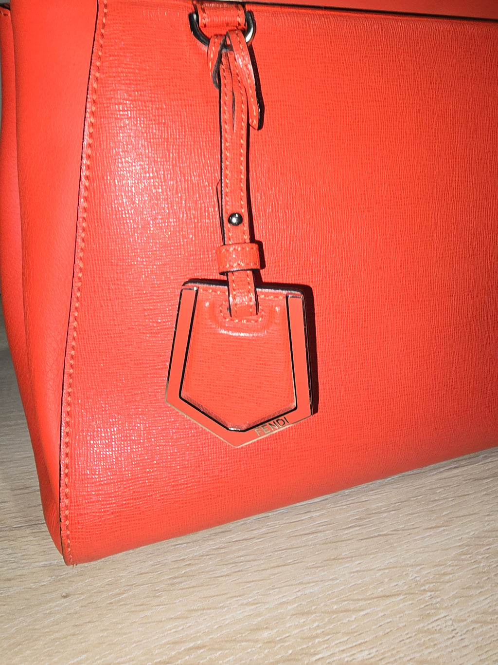 Fendi By The Way Tote Red Saffiano Leather Silver Hardware