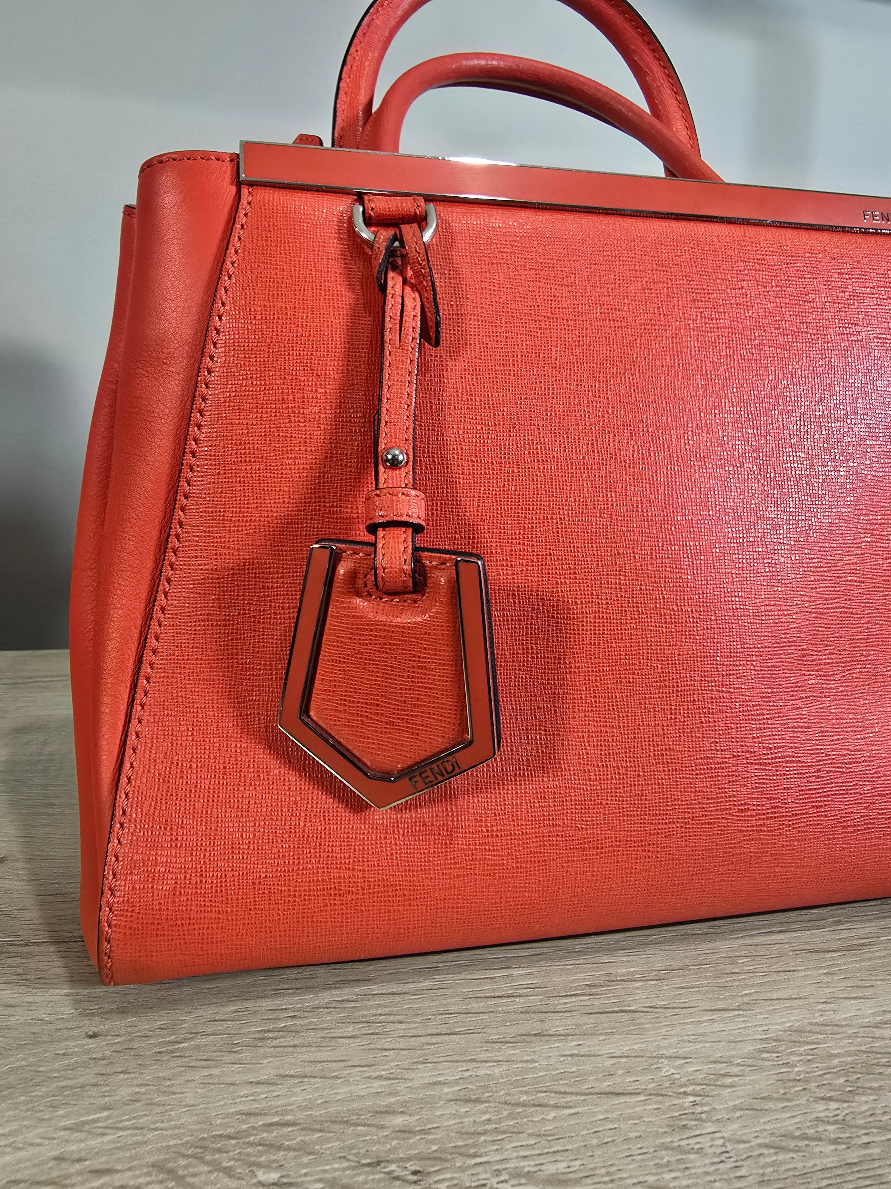 Fendi By The Way Tote Red Saffiano Leather Silver Hardware