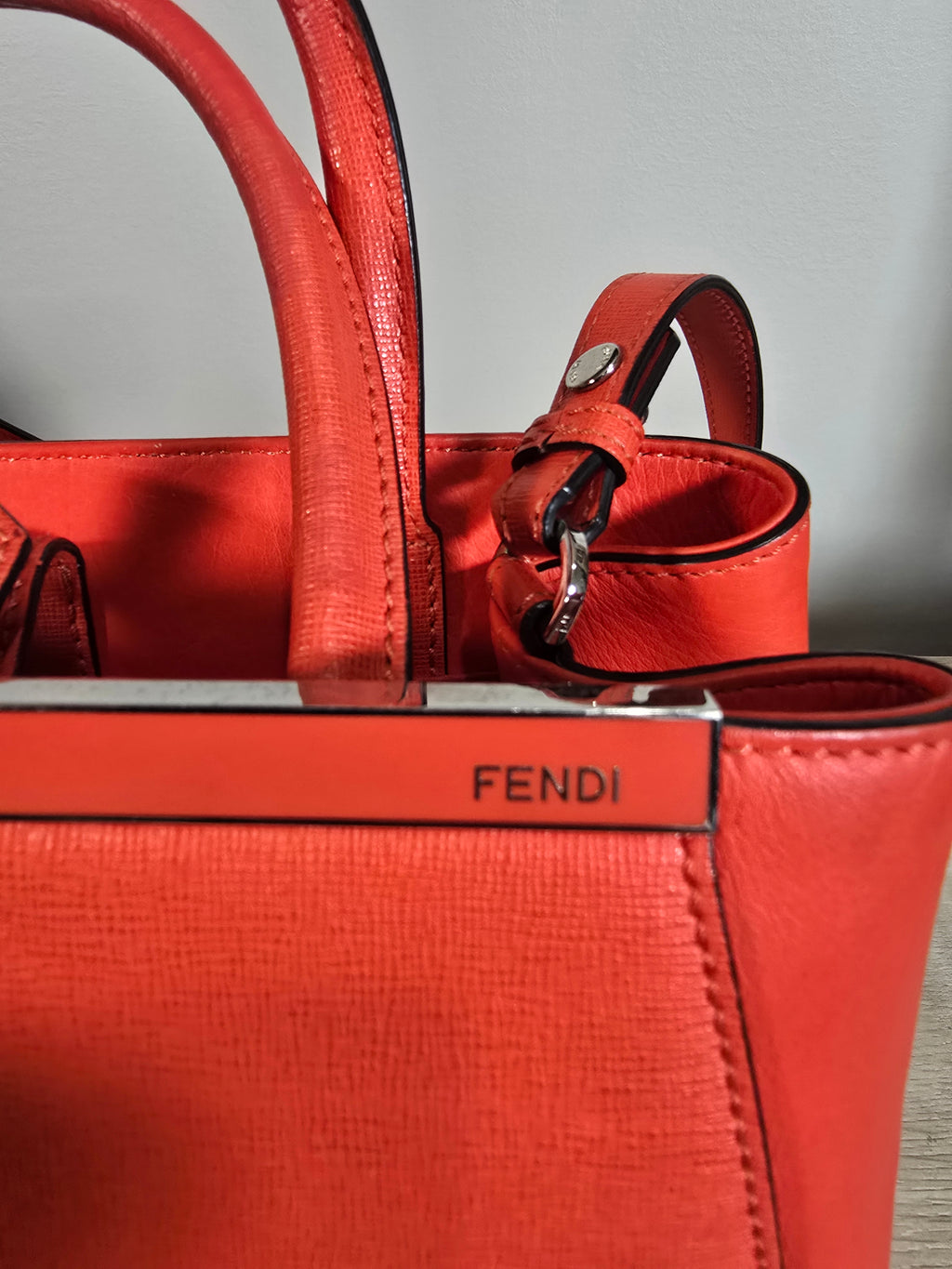 Fendi By The Way Tote Red Saffiano Leather Silver Hardware