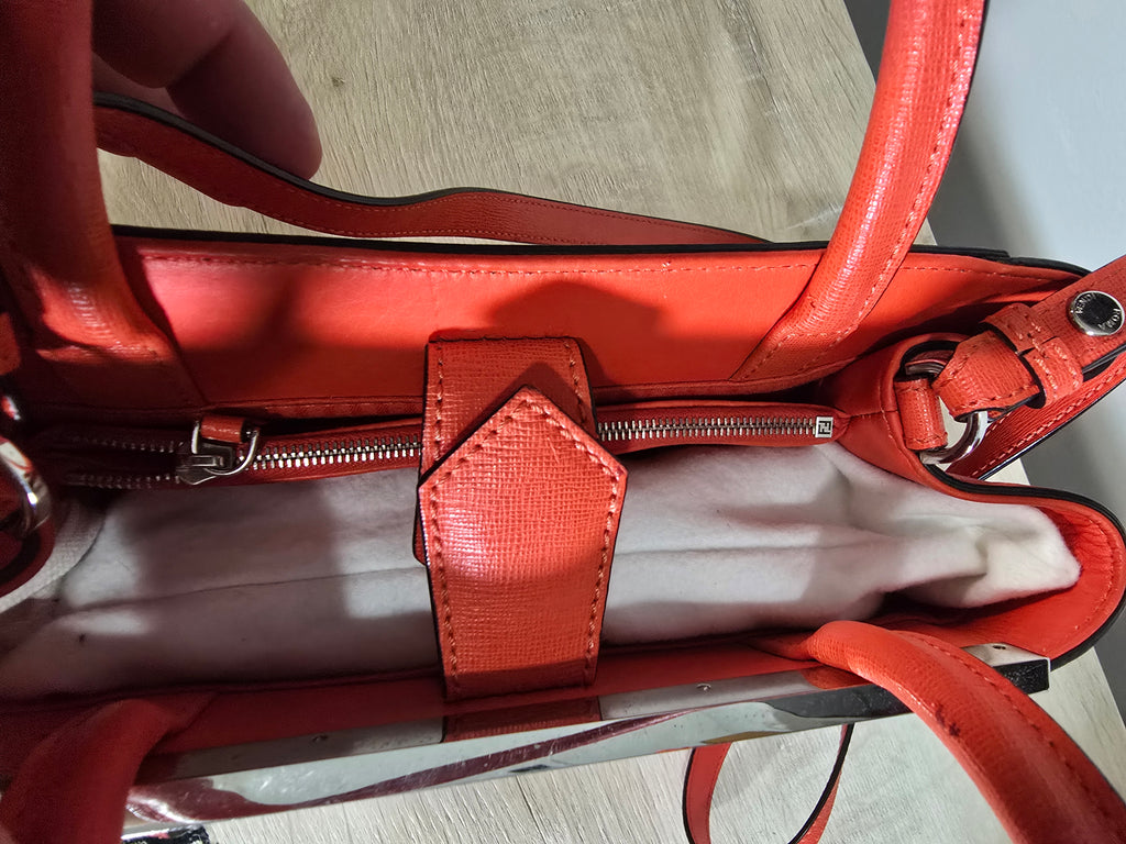 Fendi By The Way Tote Red Saffiano Leather Silver Hardware