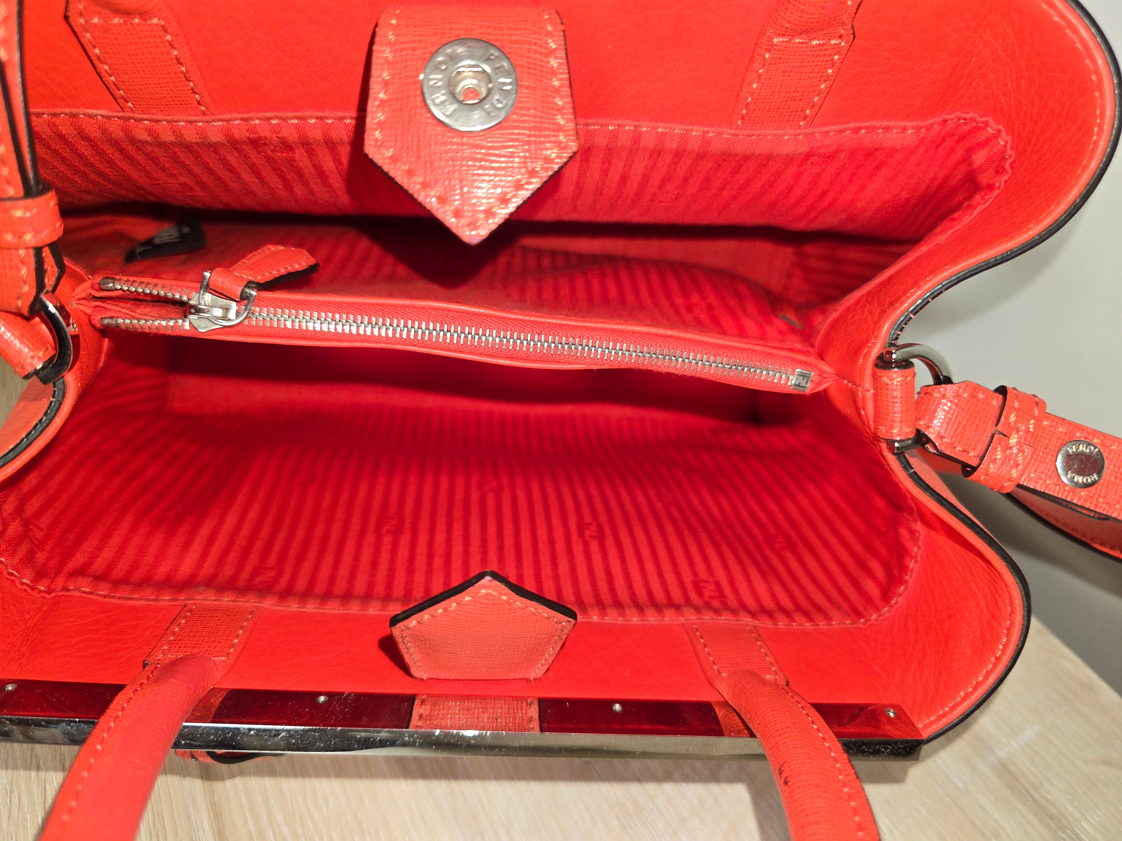 Fendi By The Way Tote Red Saffiano Leather Silver Hardware