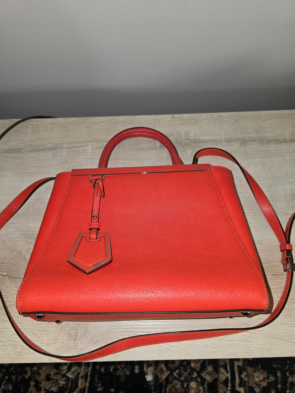 Fendi By The Way Tote Red Saffiano Leather Silver Hardware