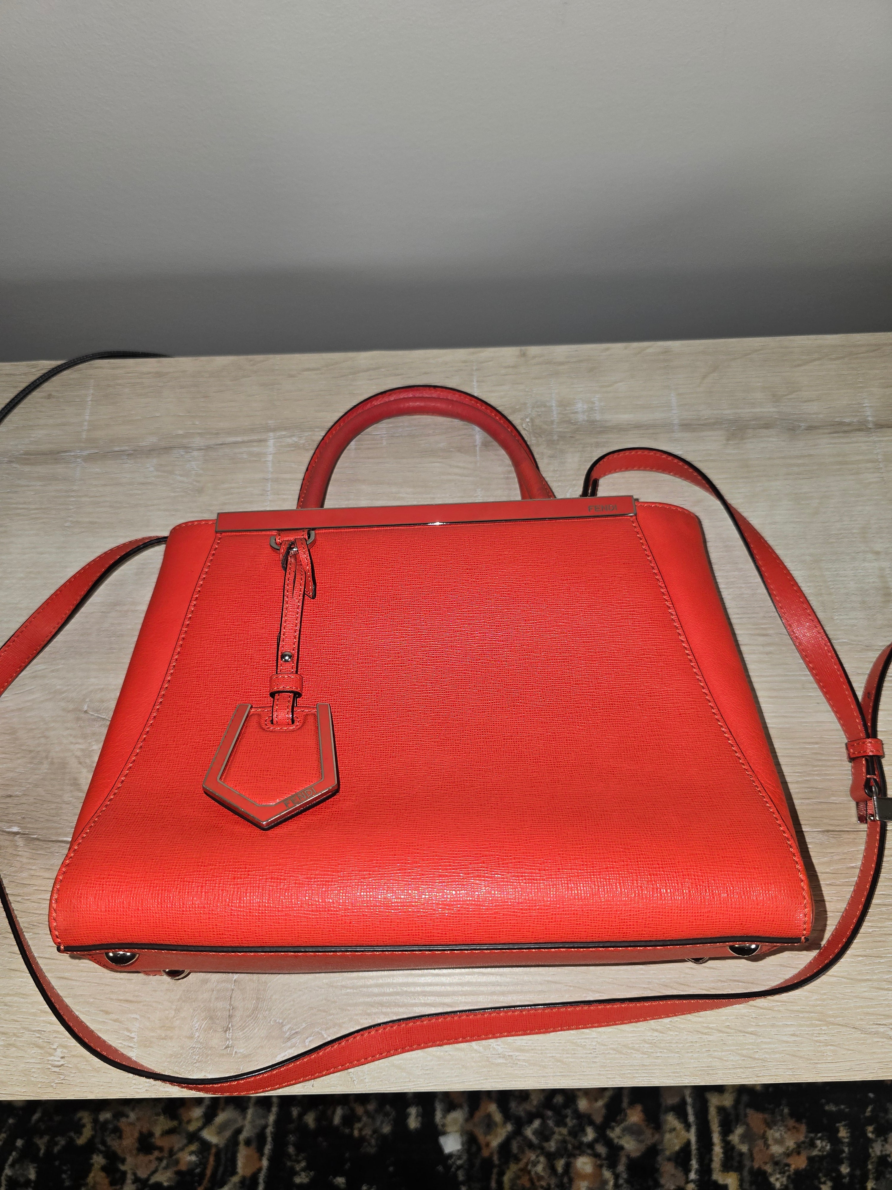 Fendi By The Way Tote Red Saffiano Leather Silver Hardware