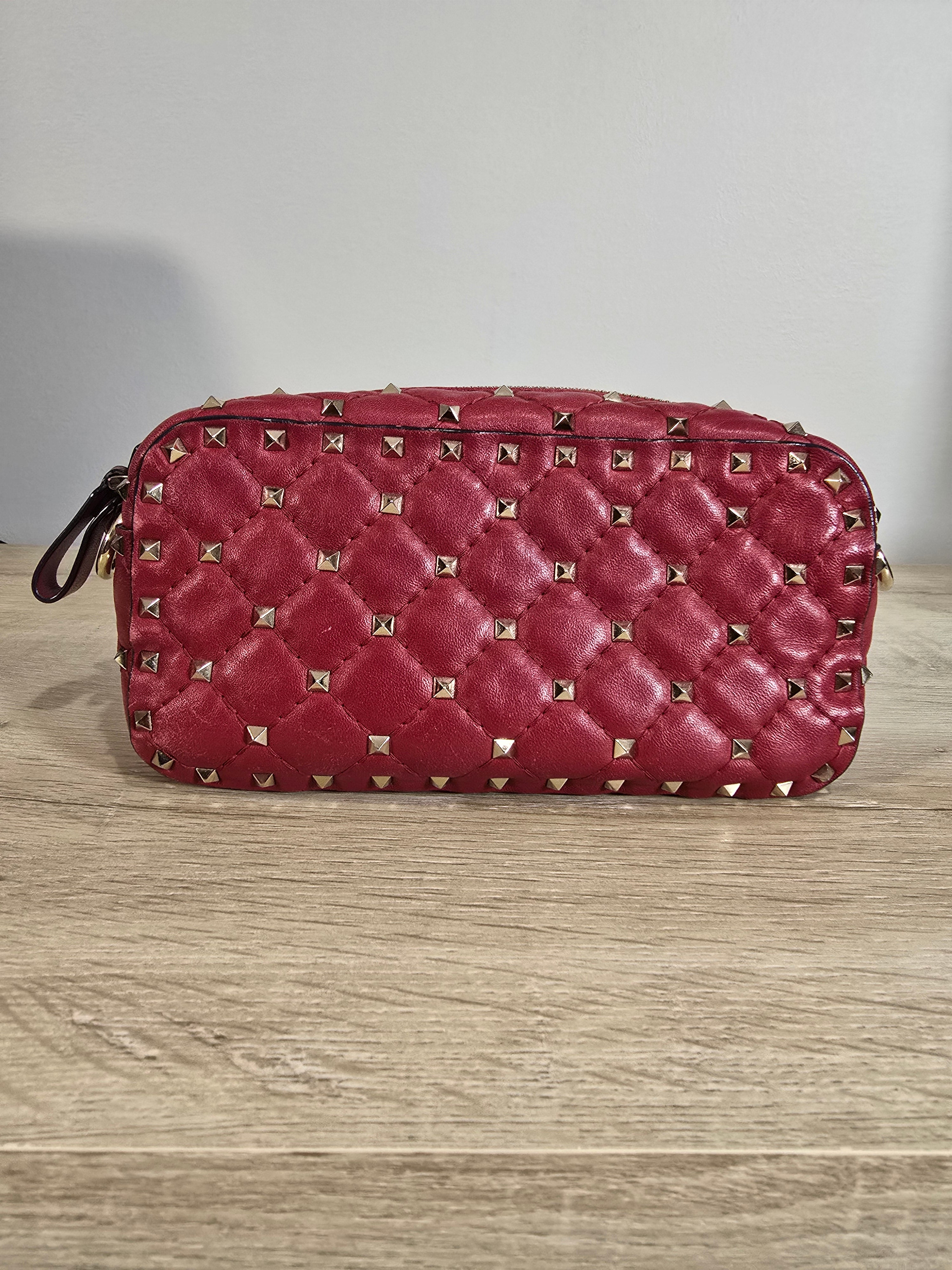 Valentino Garavani Rockstud Spike Handbag Red Leather Silver Hardware Chain Strap