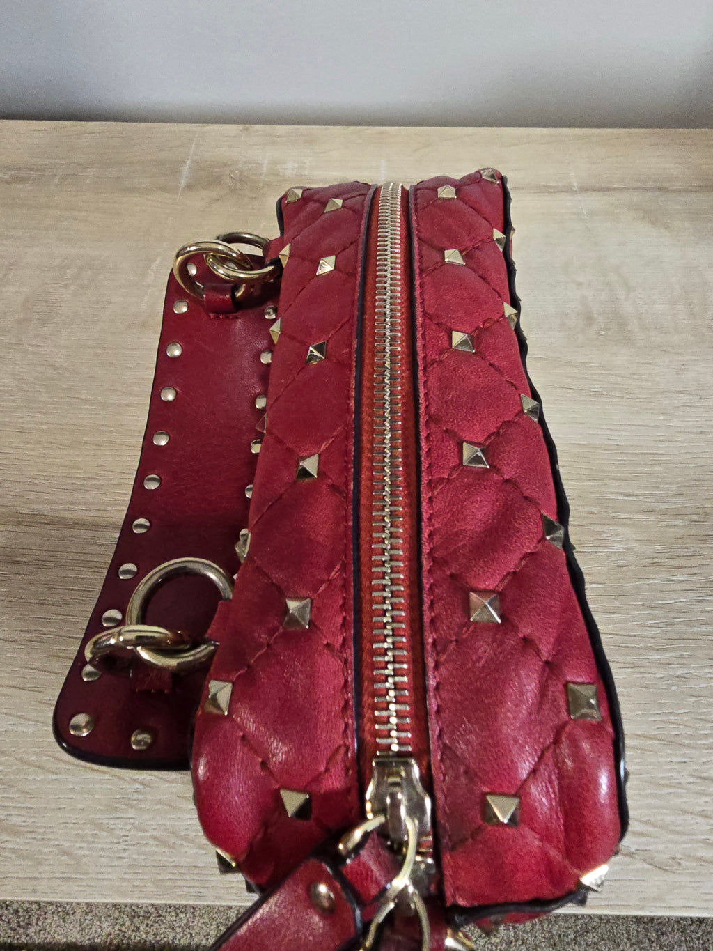Valentino Garavani Rockstud Spike Handbag Red Leather Silver Hardware Chain Strap