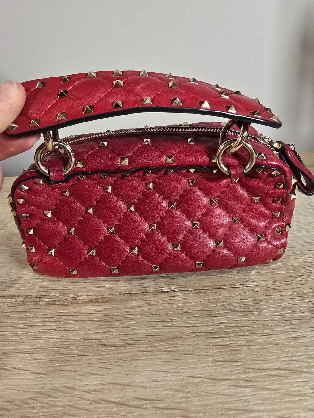 Valentino Garavani Rockstud Spike Handbag Red Leather Silver Hardware Chain Strap