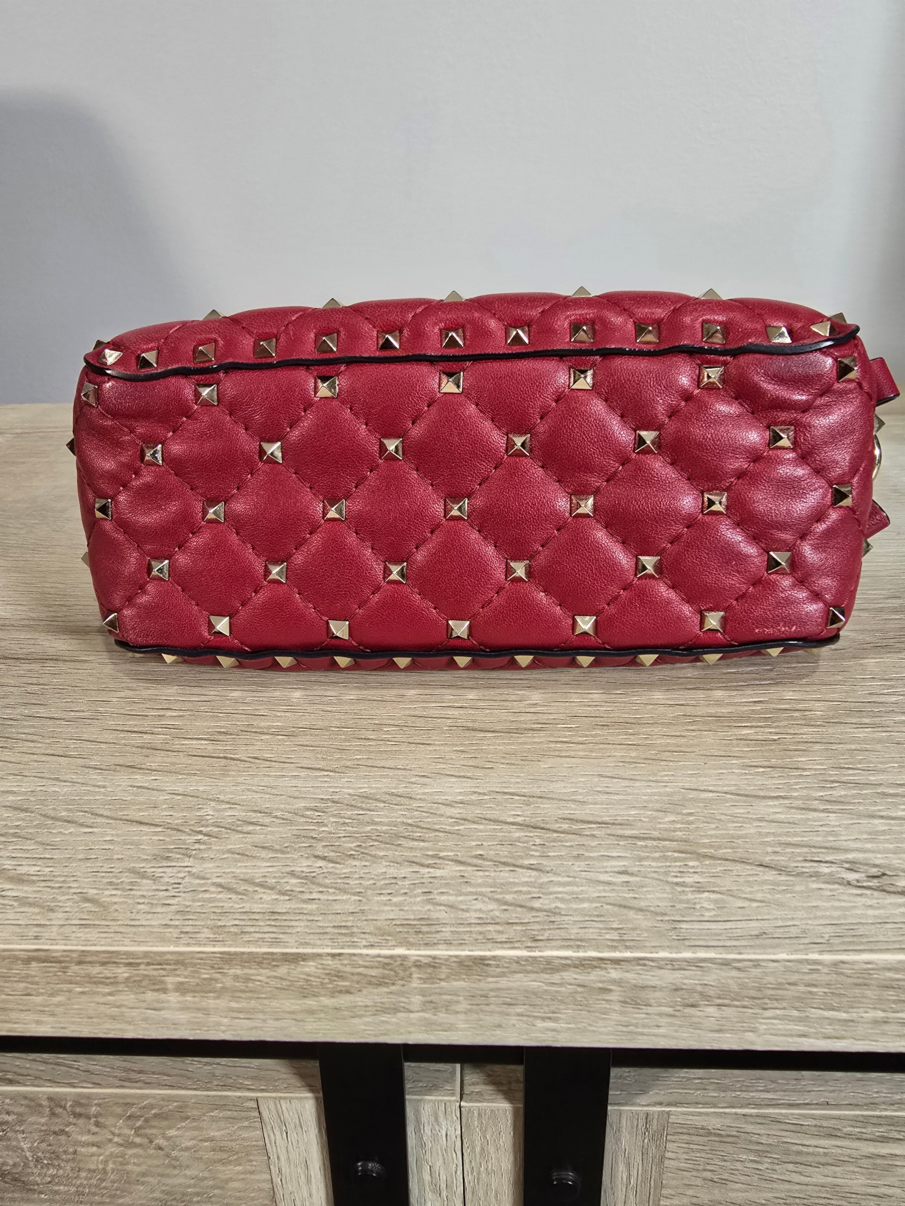 Valentino Garavani Rockstud Spike Handbag Red Leather Silver Hardware Chain Strap