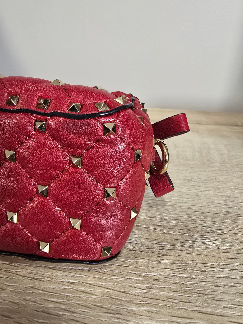 Valentino Garavani Rockstud Spike Handbag Red Leather Silver Hardware Chain Strap