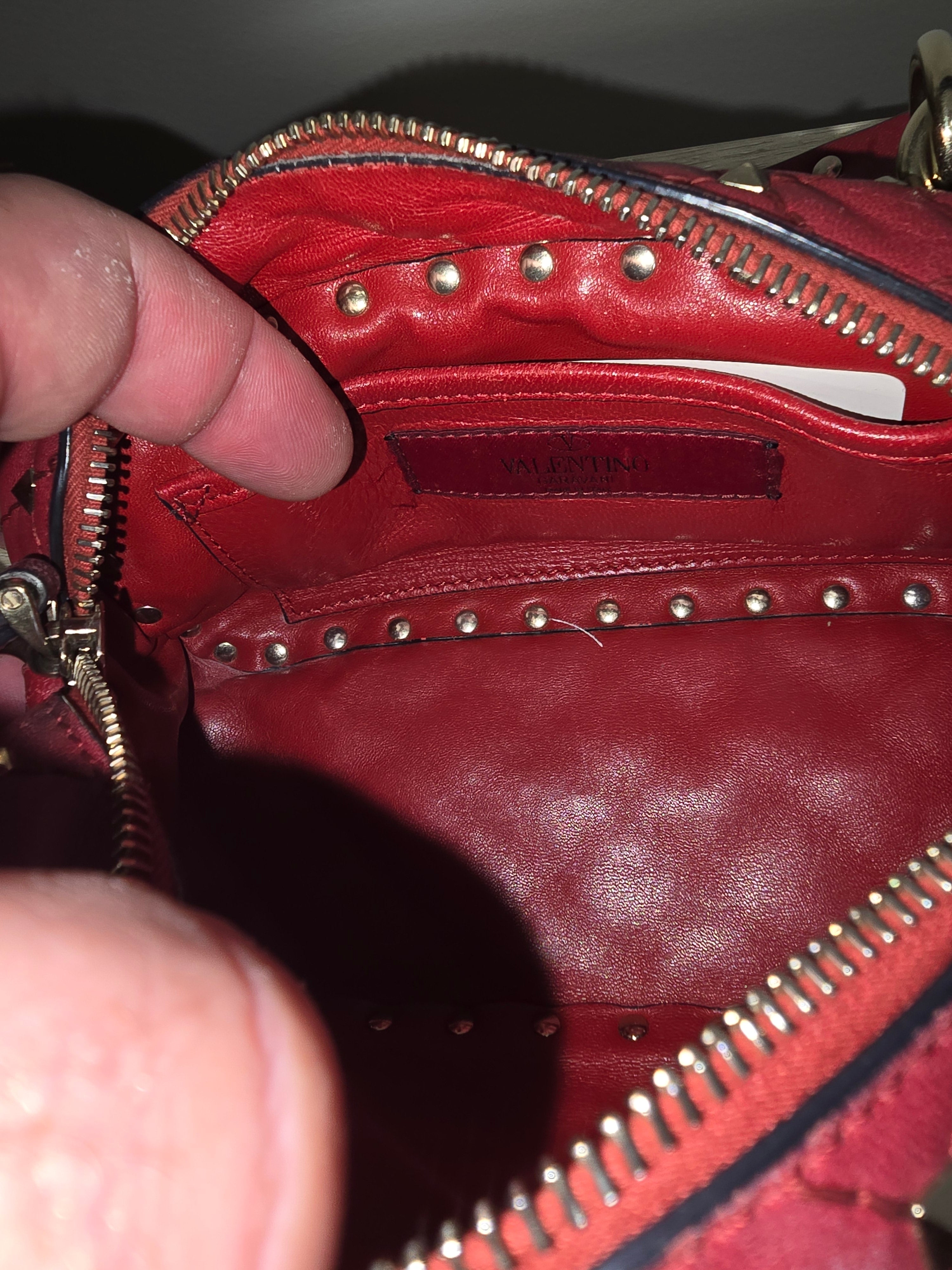 Valentino Garavani Rockstud Spike Handbag Red Leather Silver Hardware Chain Strap