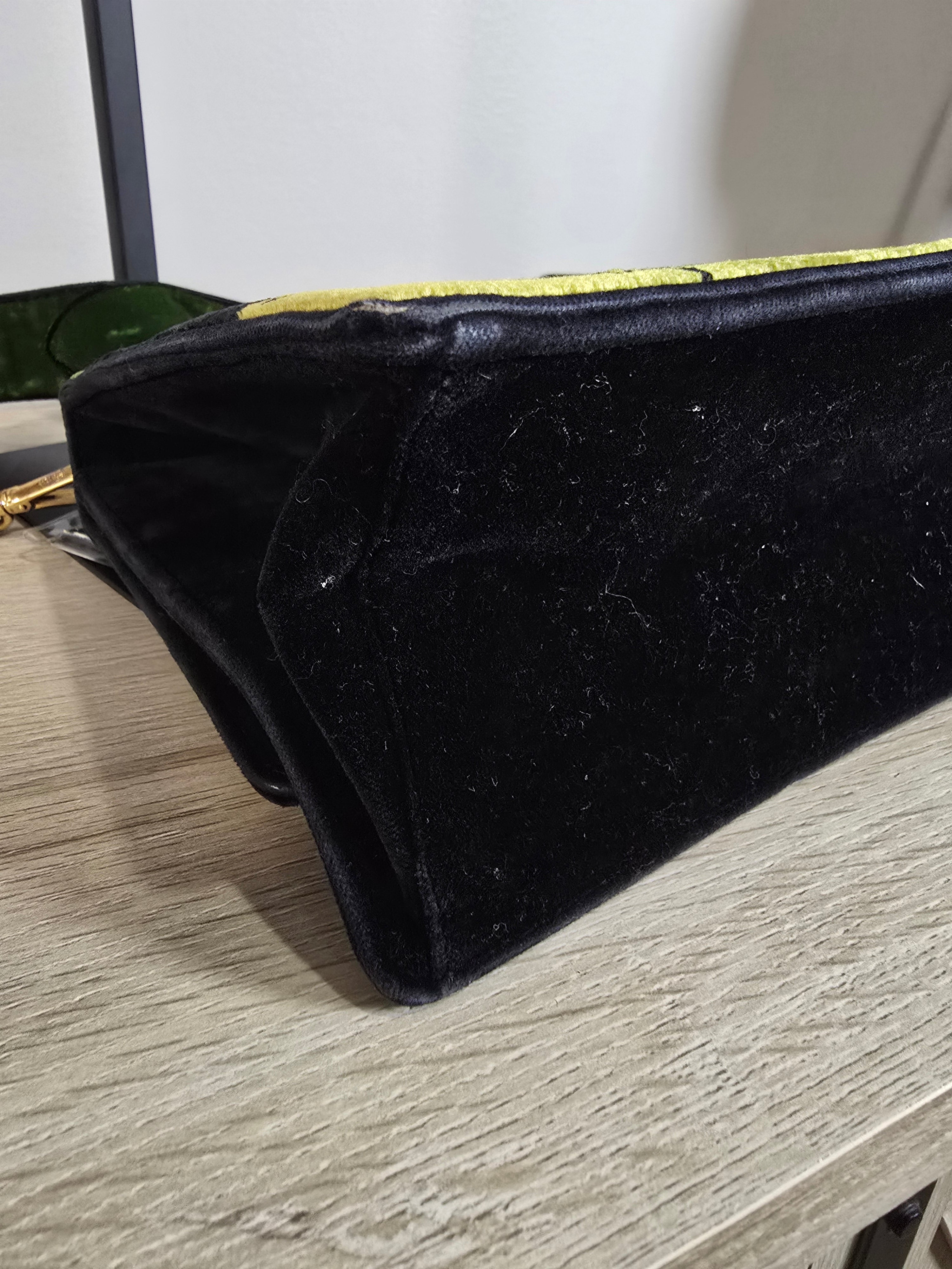 Prada Cahier Shoulder Bag Green Black Velvet Trompe L’Œil Gold Hardware