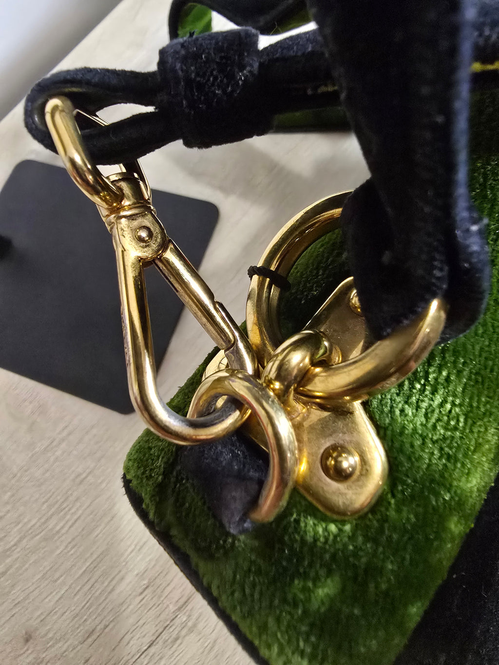 Prada Cahier Shoulder Bag Green Black Velvet Trompe L’Œil Gold Hardware