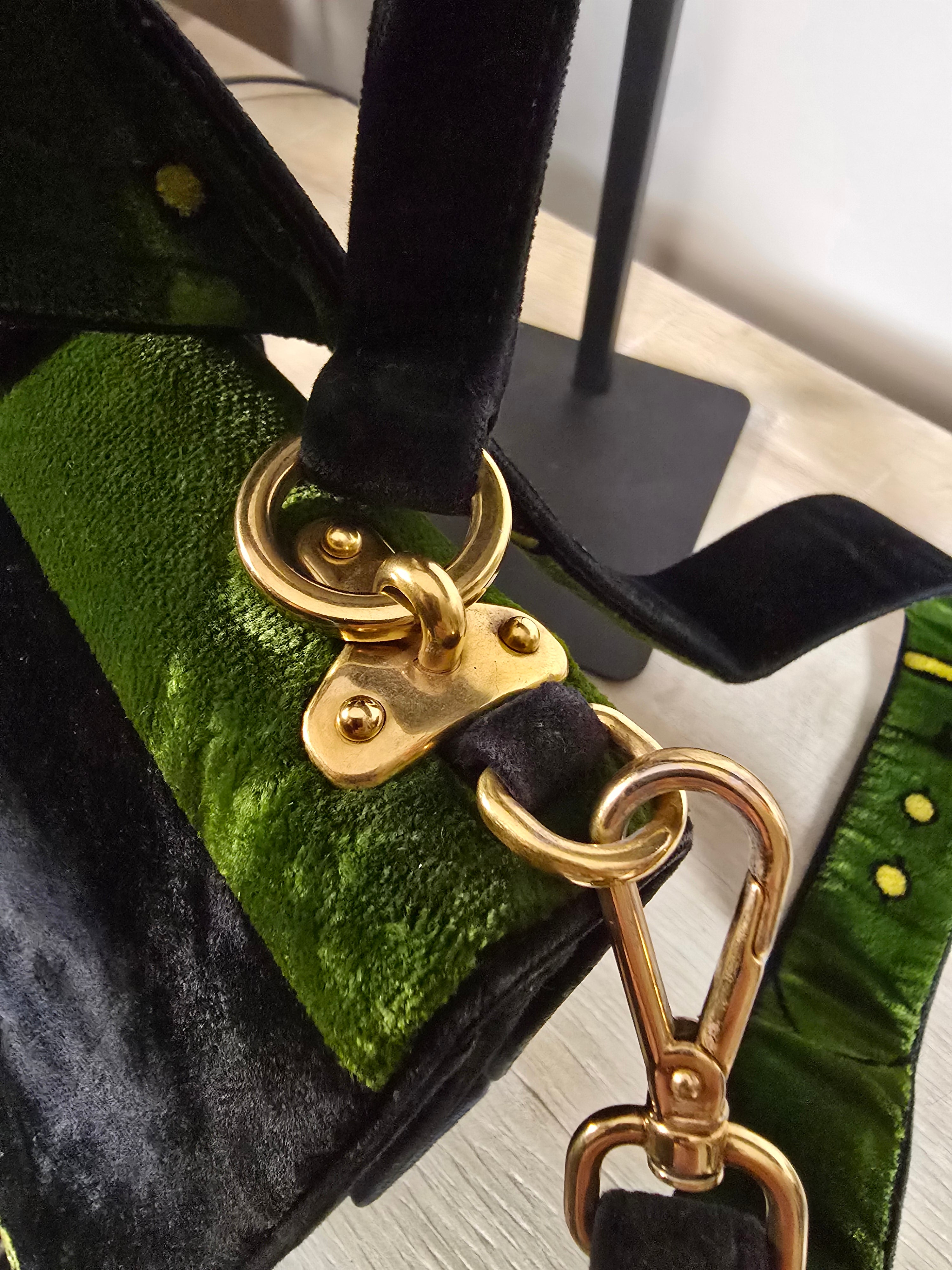 Prada Cahier Shoulder Bag Green Black Velvet Trompe L’Œil Gold Hardware