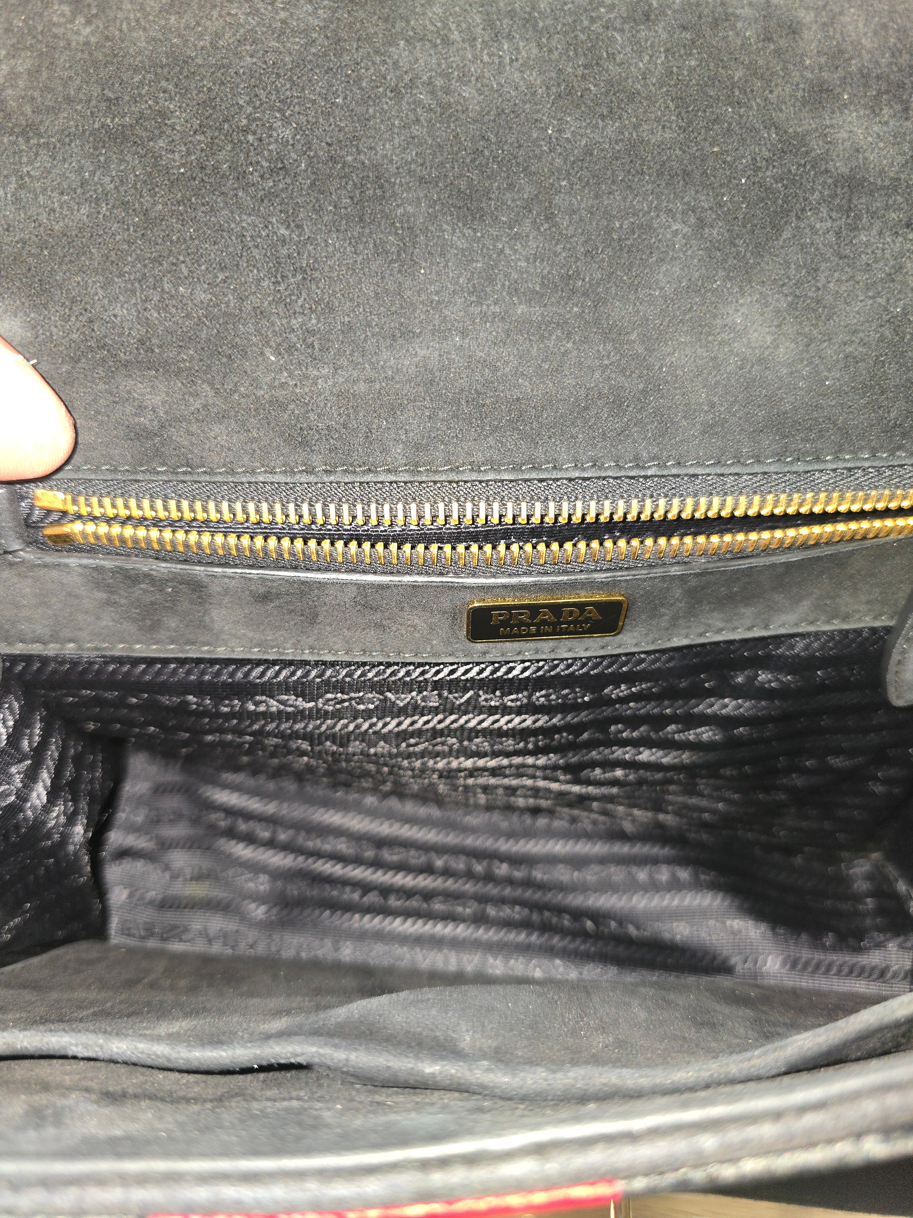 Prada Cahier Shoulder Bag Green Black Velvet Trompe L’Œil Gold Hardware