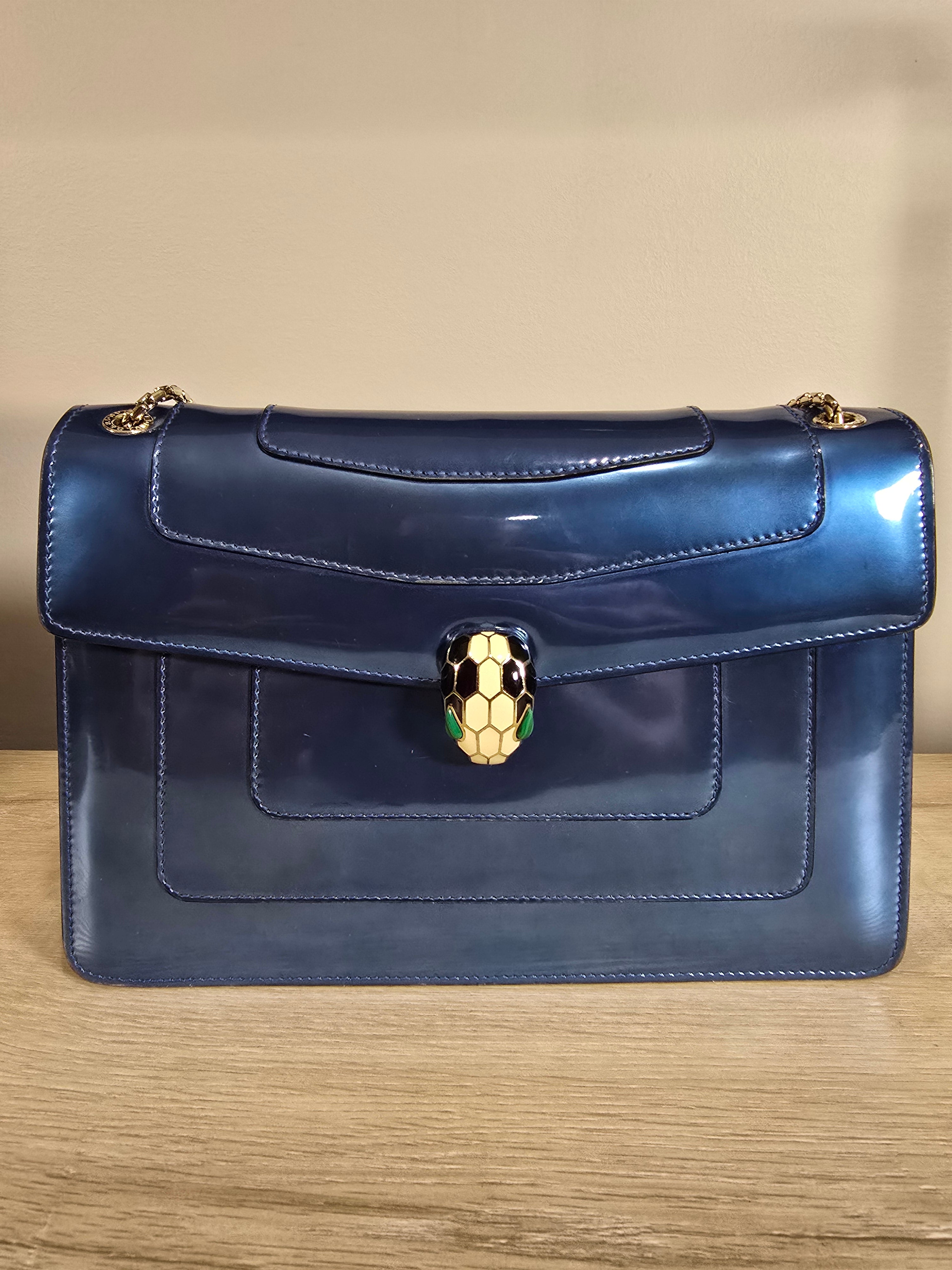 Bvlgari Serpenti Forever Medium Shoulder Bag Metallic Blue Silver Hardware Chain Strap