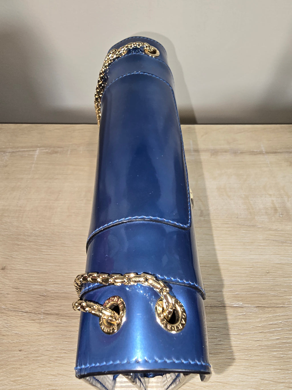 Bvlgari Serpenti Forever Medium Shoulder Bag Metallic Blue Silver Hardware Chain Strap