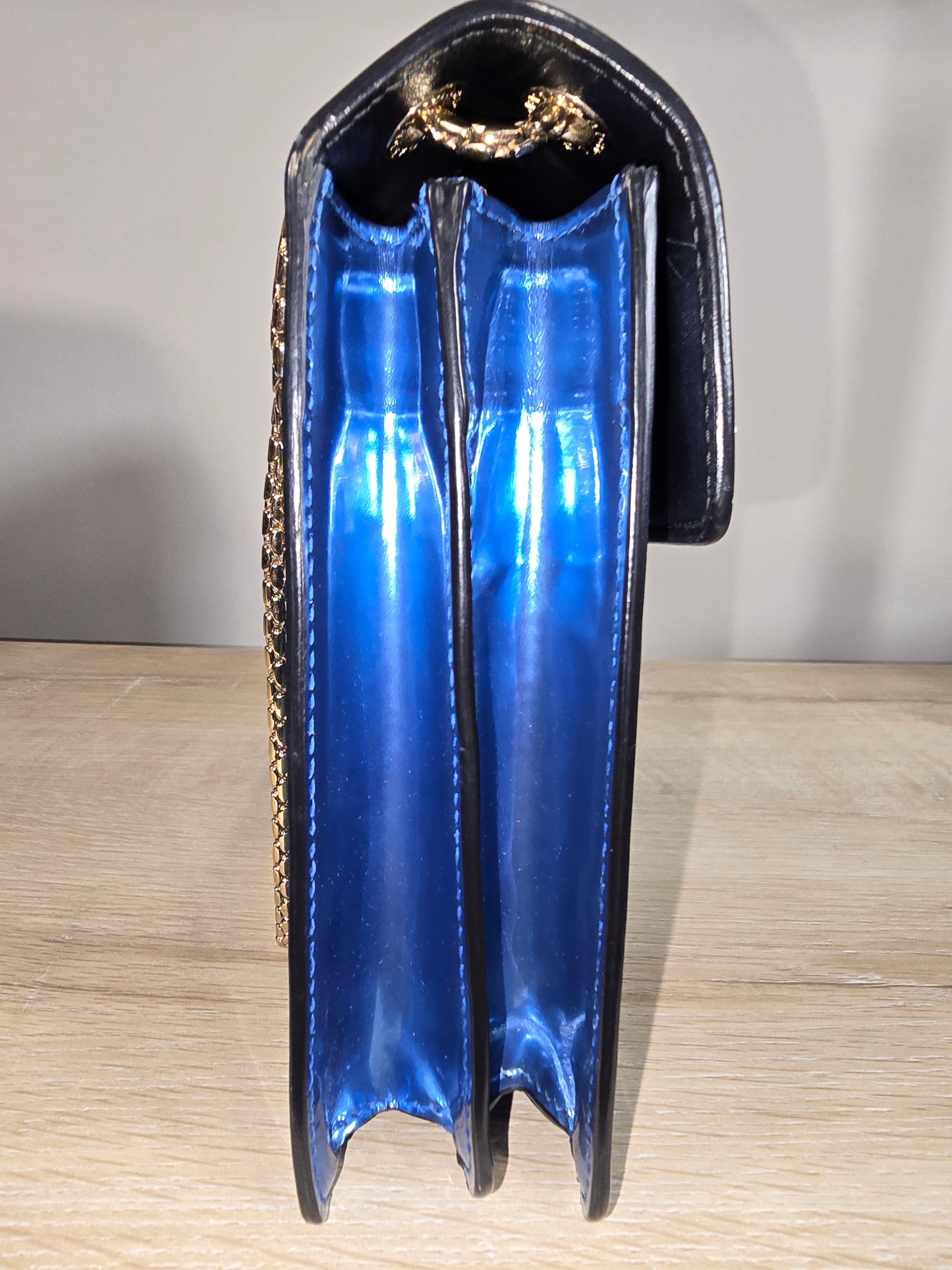 Bvlgari Serpenti Forever Medium Shoulder Bag Metallic Blue Silver Hardware Chain Strap