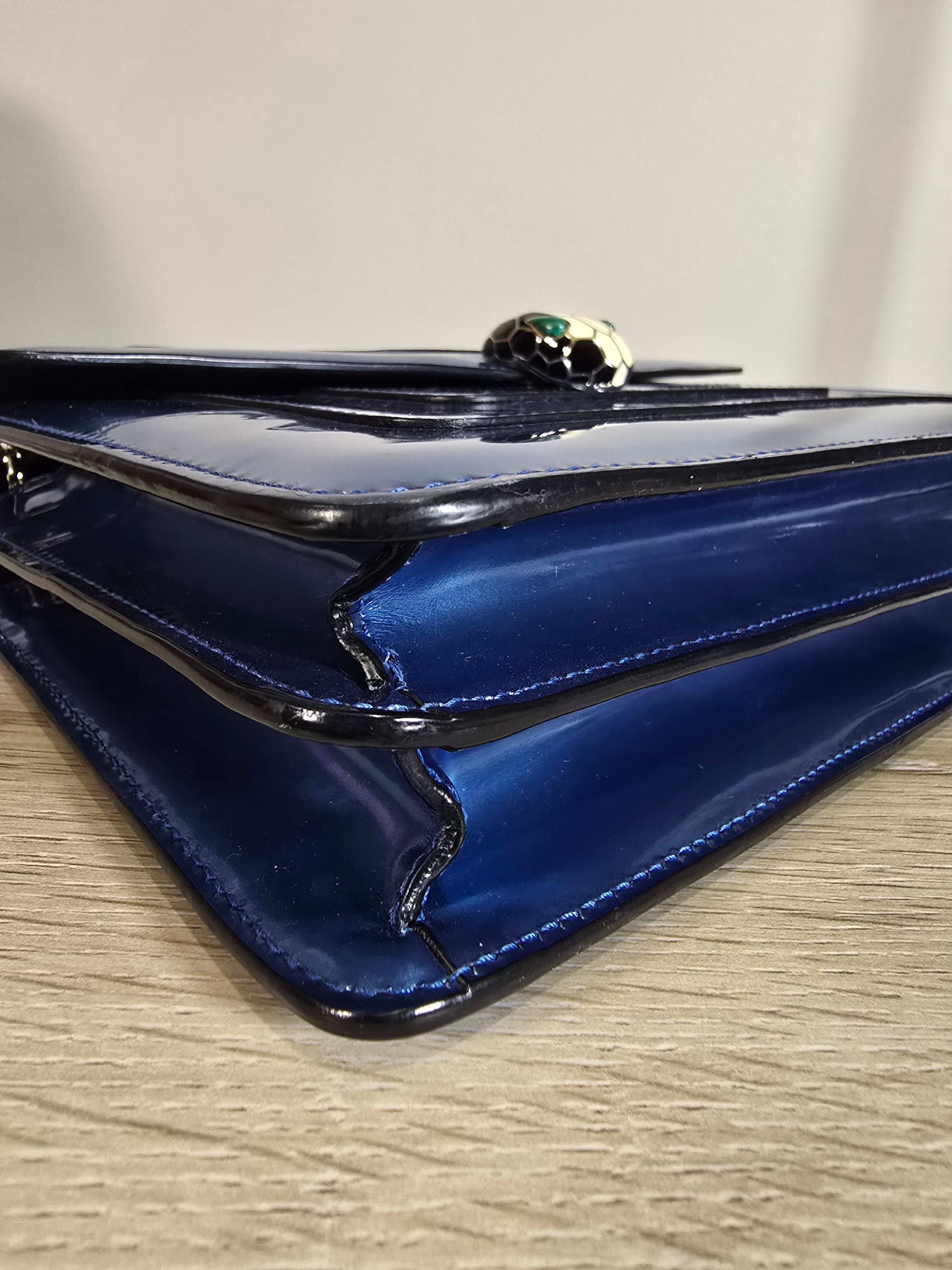 Bvlgari Serpenti Forever Medium Shoulder Bag Metallic Blue Silver Hardware Chain Strap