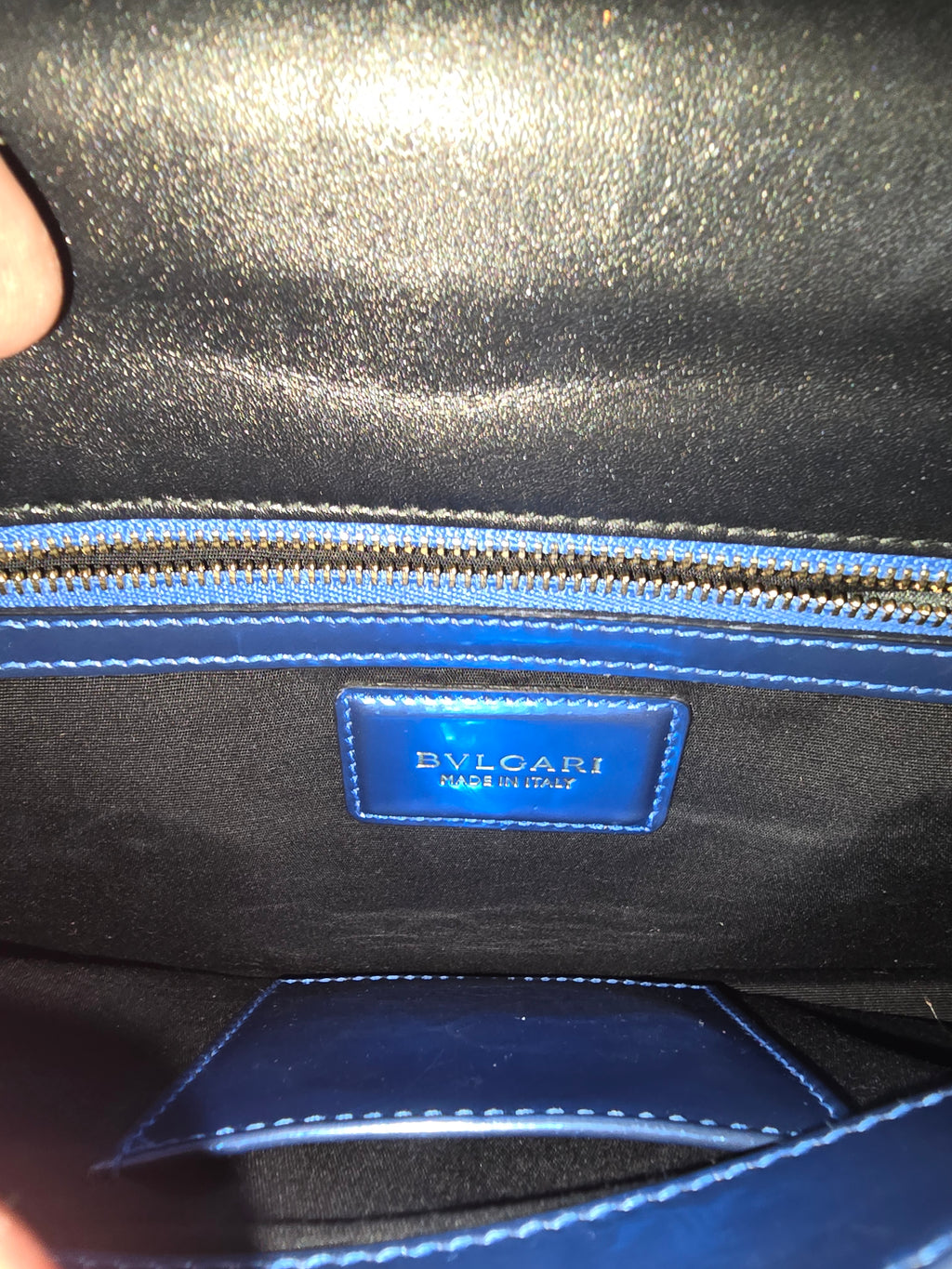 Bvlgari Serpenti Forever Medium Shoulder Bag Metallic Blue Silver Hardware Chain Strap