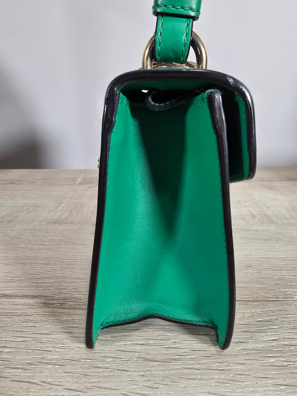Gucci Sylvie Mini Top Handle Bag Green Leather Gold Hardware Red White Blue Rope Strap
