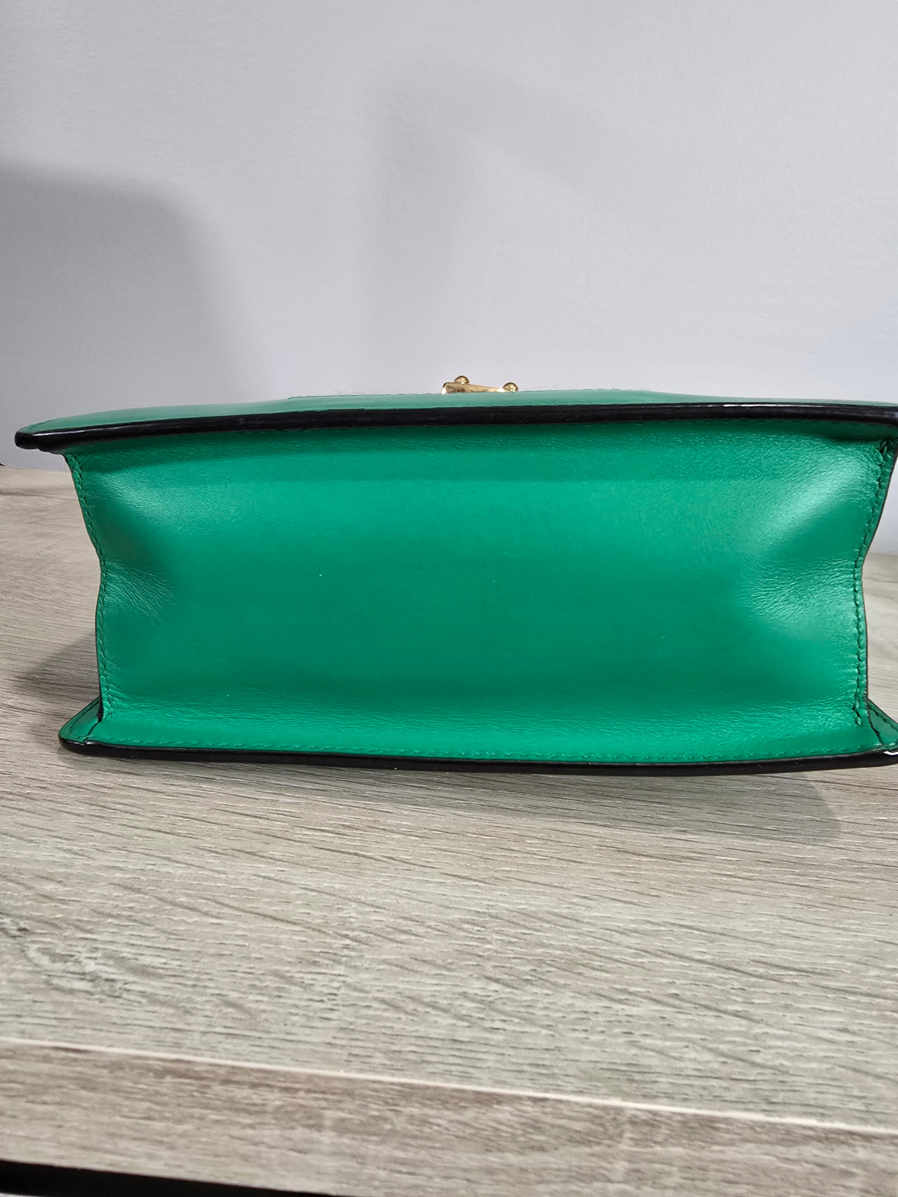 Gucci Sylvie Mini Top Handle Bag Green Leather Gold Hardware Red White Blue Rope Strap